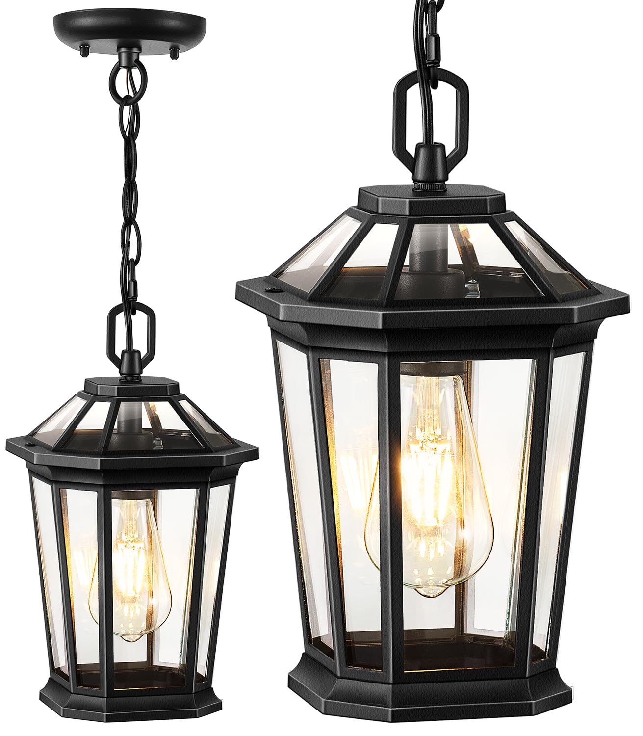 VIANIS Modern Black Outdoor Pendant Lights - Aluminum Hanging Lantern with Clear Glass for Porch, Patio, Garden & House Doorway - Weather-Resistant Ceiling Chandelier for Outdoor Decor