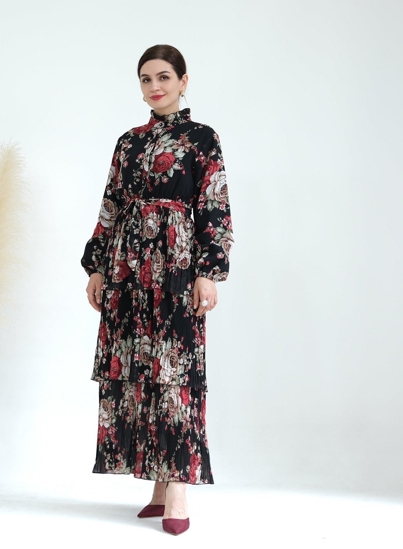 Elegant Fleur Maxi Dress in Red & Black - Perfect for Summer Weddings, Beach Vacations & Date Nights