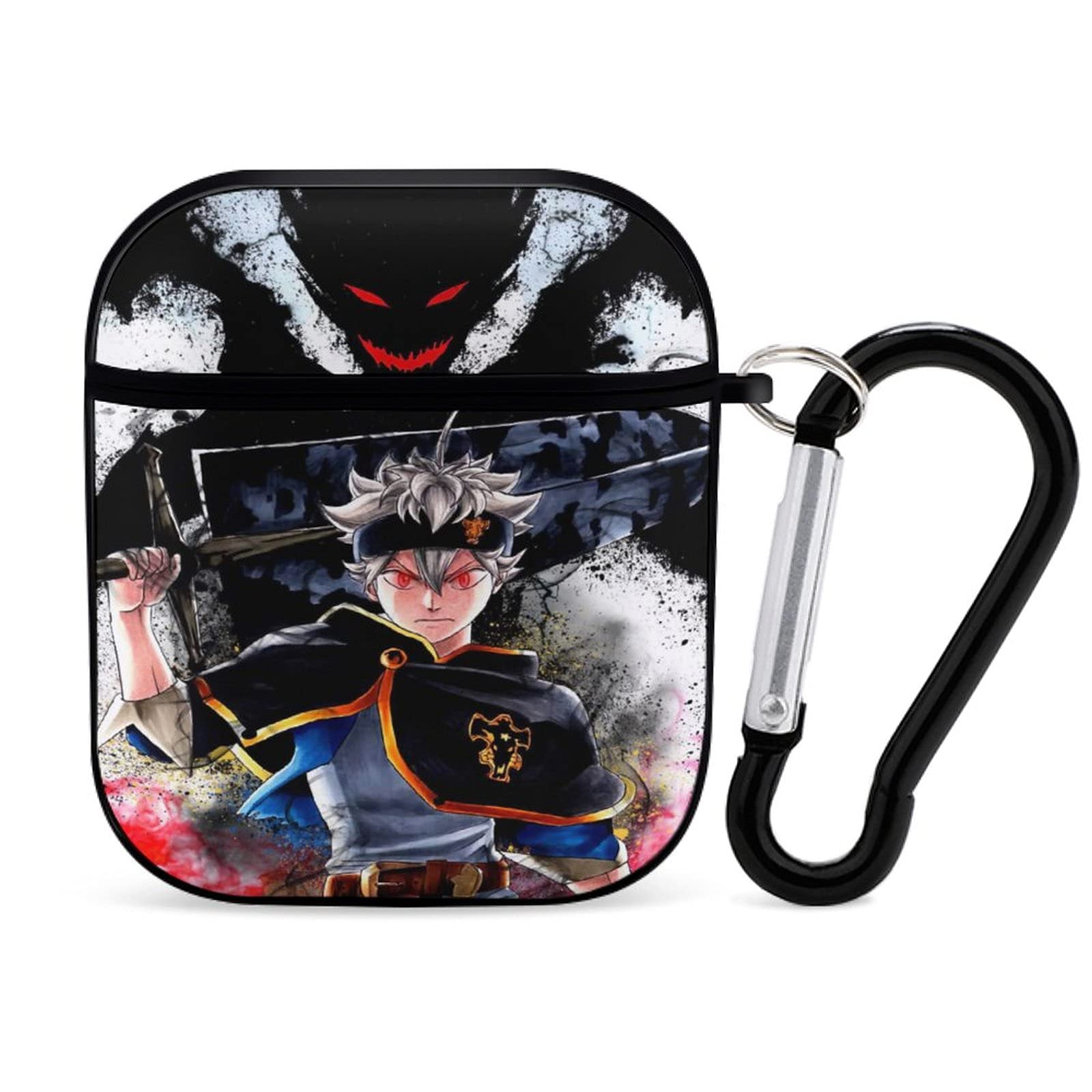 Anime Black Clover Asta AirPods Case 1 & 2 - Shock-Resistant Silicone Cover with Keychain, Compatible with Wired Charging, Stylish Black Design - Perfect for School, Work, Travel, and Daily Use