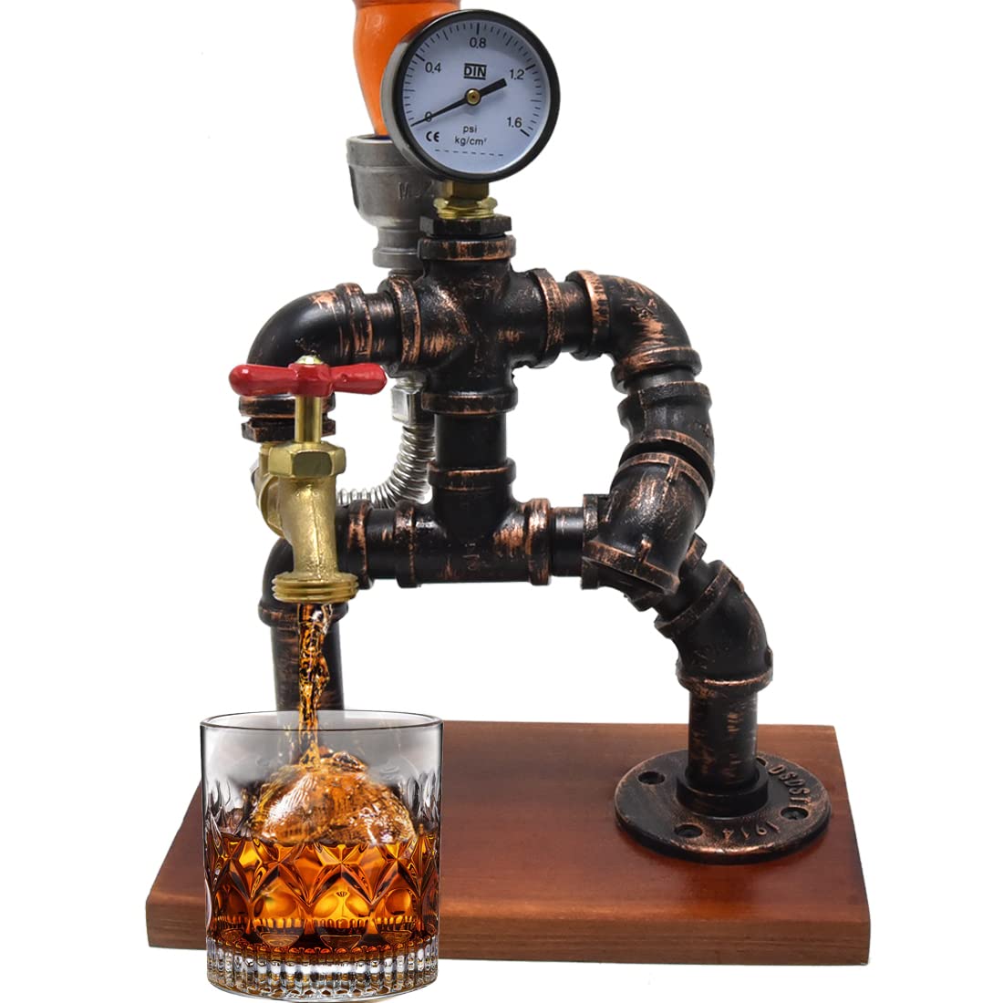 32CM Steampunk Whiskey Bottle Holder - Industrial Style Personalized Bar Stand for Liquor Dispenser, Iced Beverage & Wine Pourer - Perfect for Home Bar, Man Cave & Party Decor