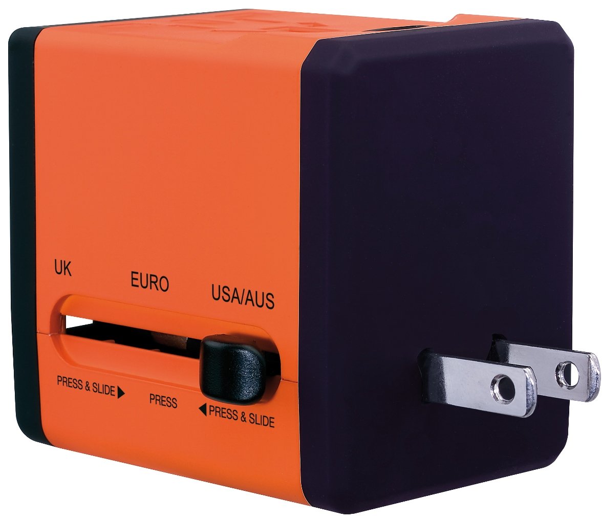 Swordfish 40253 VariPlug Dual USB Universal Travel Plug Adapter & Charger - Orange | Worldwide Compatibility for Phones, Laptops & Cameras | Perfect for Business Trips & Vacations