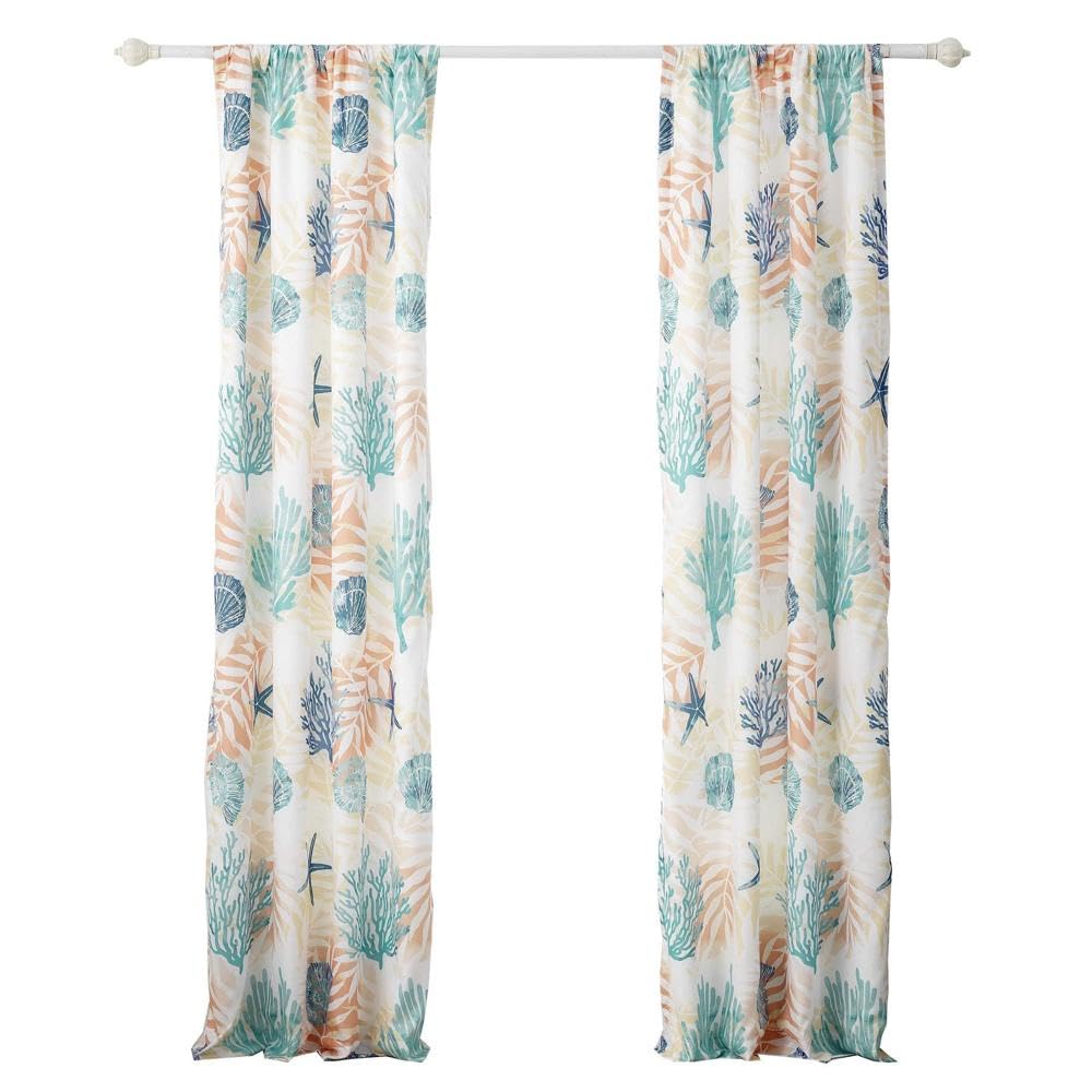 Greenland Home Montego Aqua Curtains 84x84 Inches - Light Filtering Window Drapes for Living Room & Bedroom - Coastal & Boho Home Decor