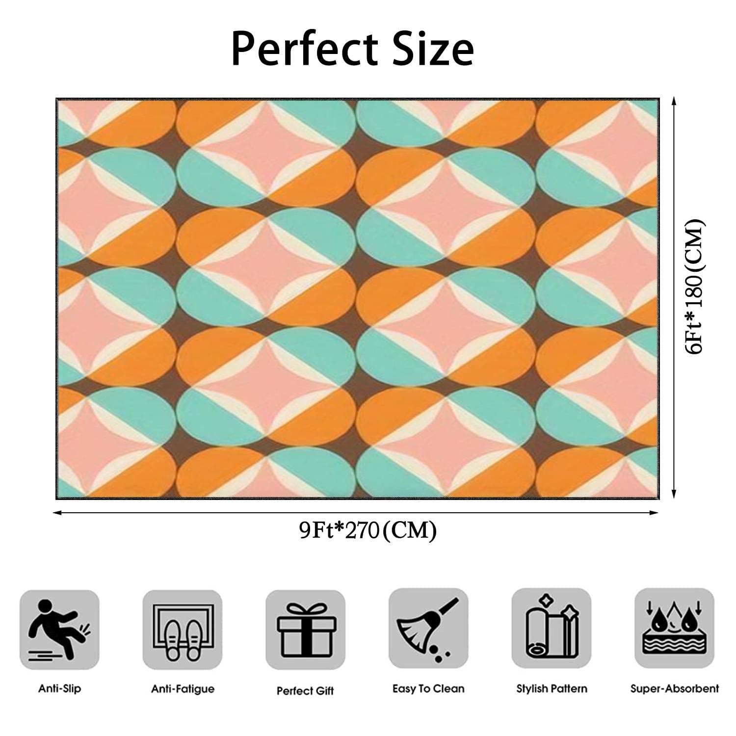 Mid Century Modern Rug 6x9 ft - Non-Slip Area Rug for Living Room, Bedroom & Outdoor Patio