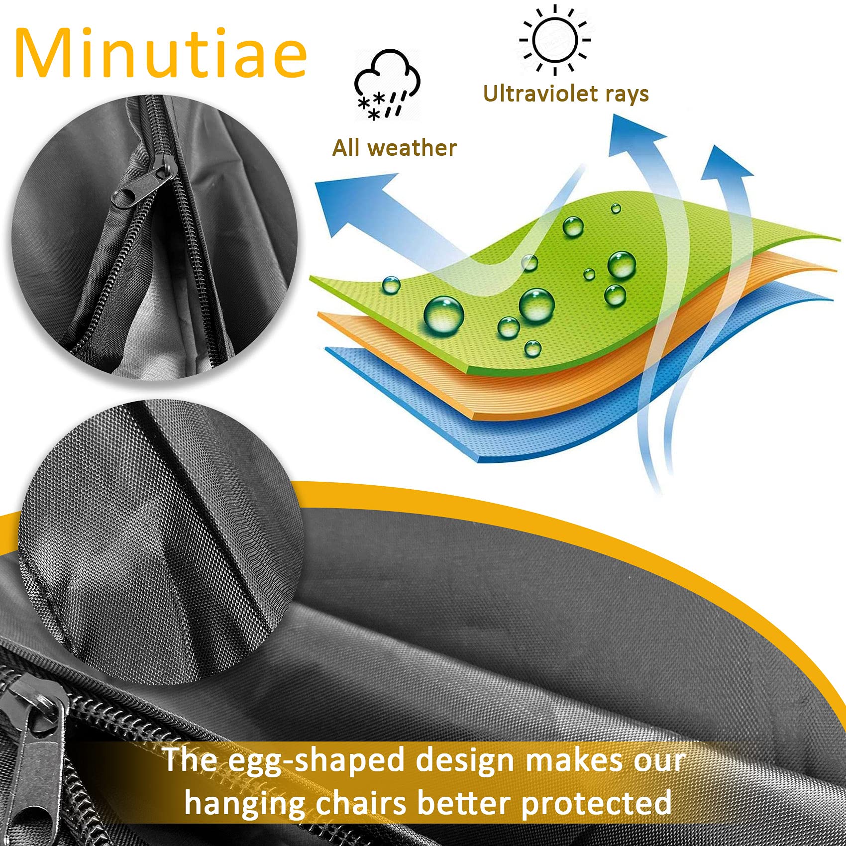 Reofrey Waterproof UV-Resistant Patio Hanging Chair Cover with Zipper - 75x45 Inch Outdoor Egg Swing Chair Protector for Garden, Balcony & Backyard (Black) | Weatherproof Furniture Protection for All Seasons