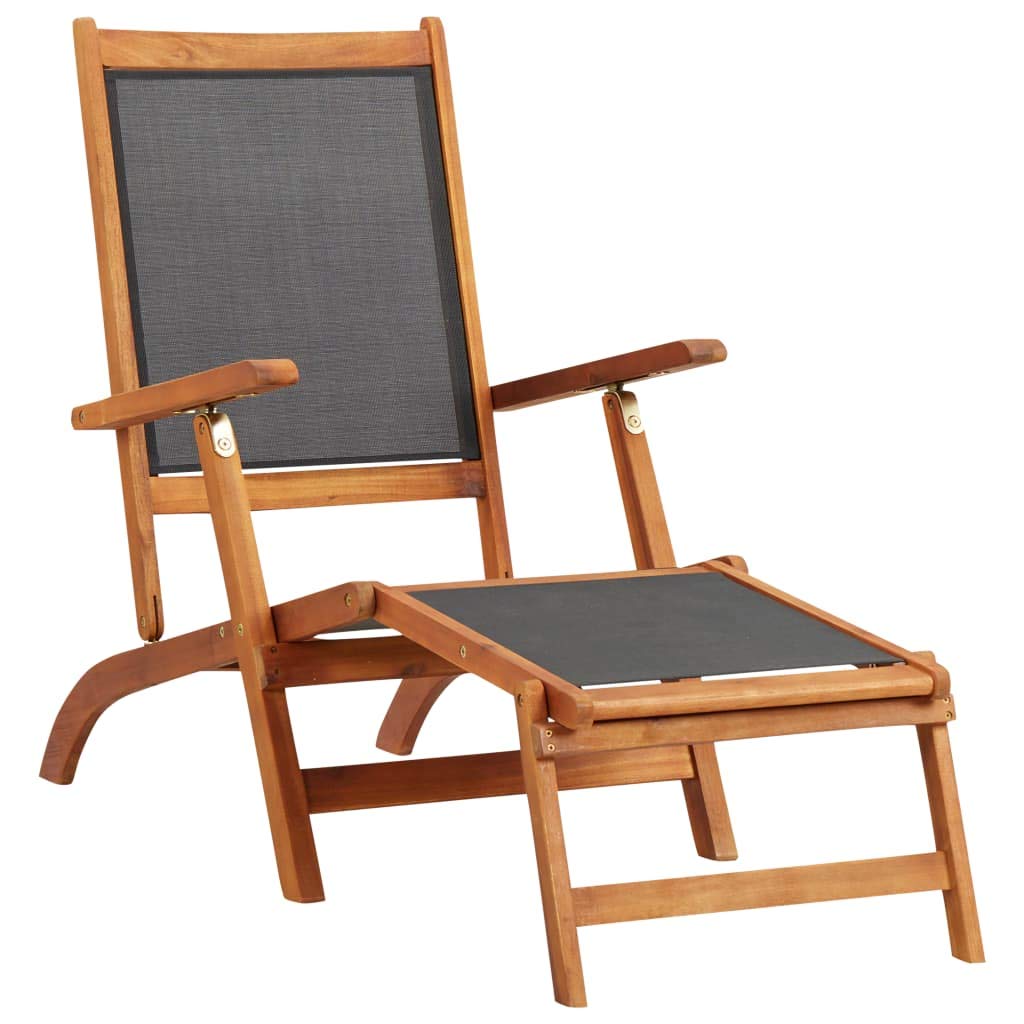Premium Acacia Wood Outdoor Chaise Lounge - Textilene Sun Lounger for Poolside, Beach, Garden, Balcony & Patio | Weather-Resistant Relaxation Chair for Sunbathing & Lounging