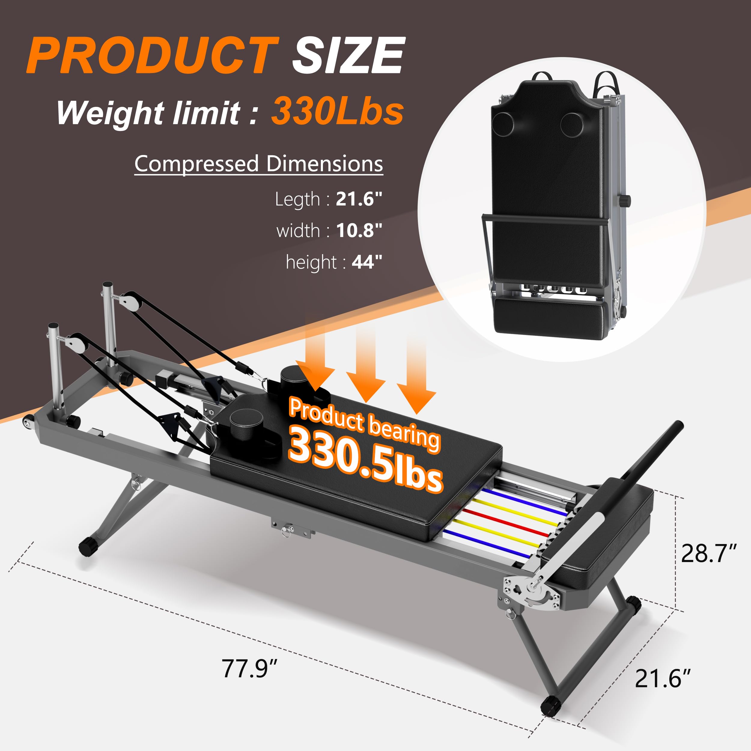 Foldable SogesPower Pilates Reformer Machine for Home Gym - 330lbs Weight Capacity with High Strength Alloy Springs - Perfect for Beginners & Full-Body Workouts - Ideal for Home Fitness, Pilates Studios & Physical Therapy