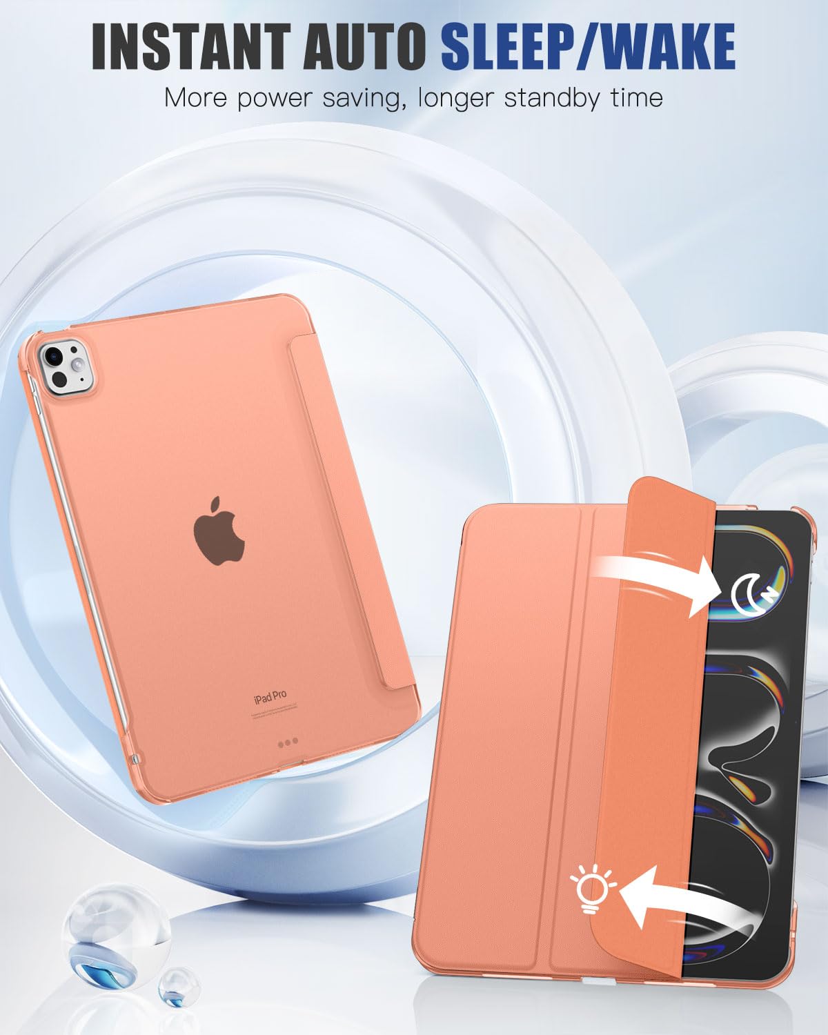 MoKo Ultra Slim Stand Case for iPad Pro 11 Inch 2024 (5th Gen) - Hard PC Translucent Back Shell Cover with Apple Pencil Pro Support | A2836/A2837/A3006 Models | Apricot Orange | Perfect for Work, Travel & Home Use