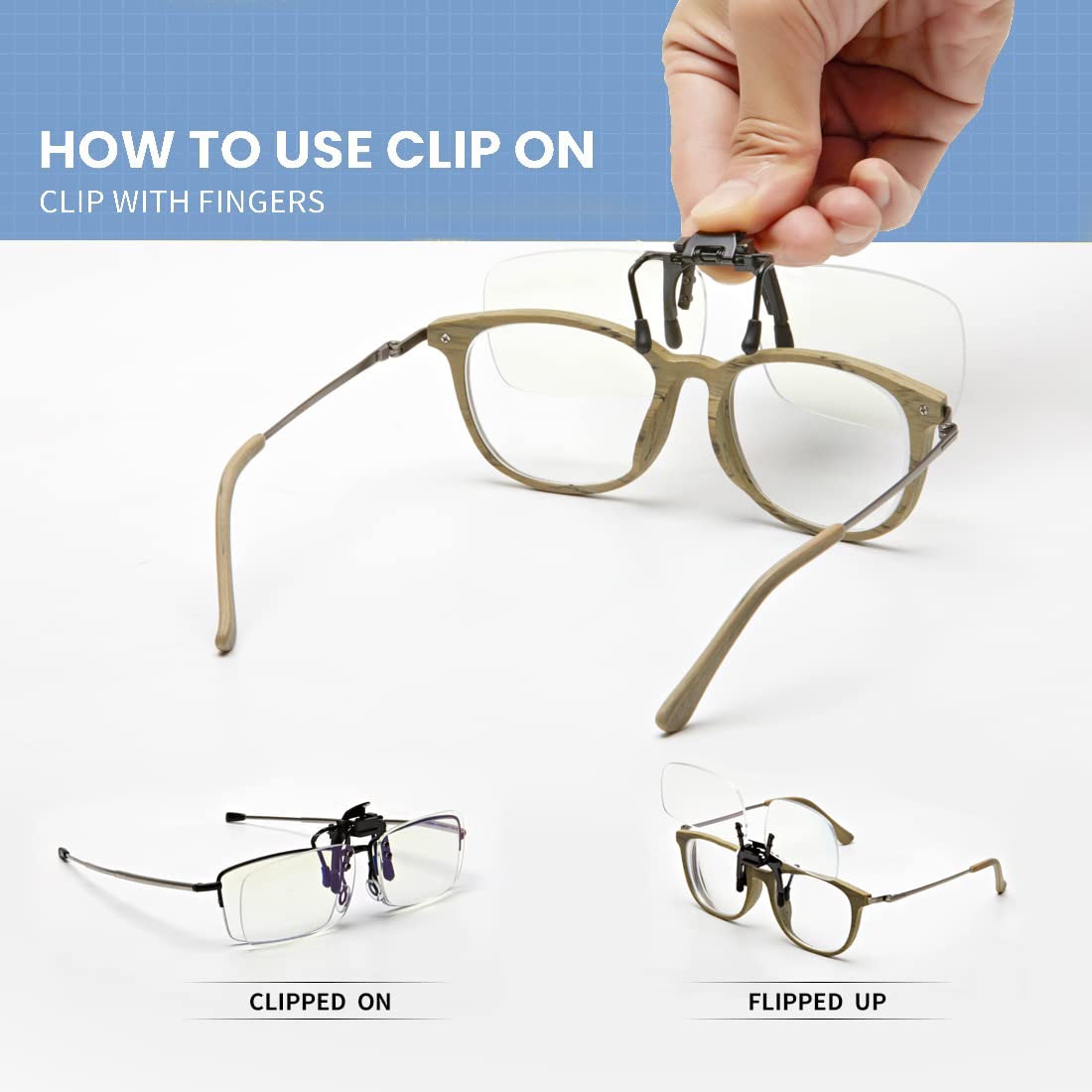 Blue Light Blocking Reading Glasses Clip On & Flip Up Magnifiers - 1.0X Strength Unisex Transparent Lenses for Computer, Office & Book Reading
