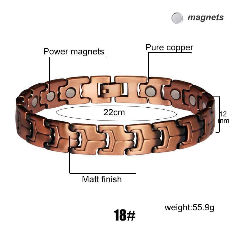 Men's Magnetic Health Bracelet - Pure Copper Energy Bracelet with Blood Pressure Magnets | Pain Relief & Improved Circulation | Perfect for Fitness, Work & Daily Wear