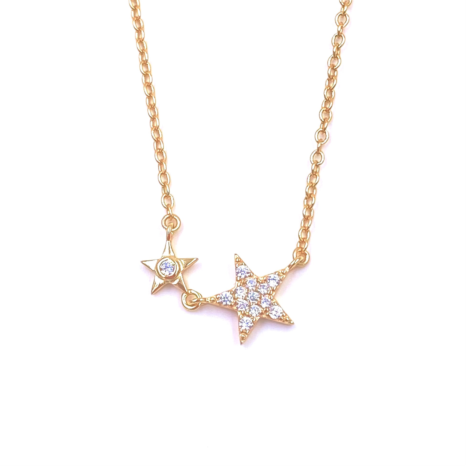 Ashley Gold Sterling Silver Double CZ Star Necklace for Women - Elegant Cubic Zirconia Pendant Jewelry Gift for Birthday, Anniversary & Valentine's Day