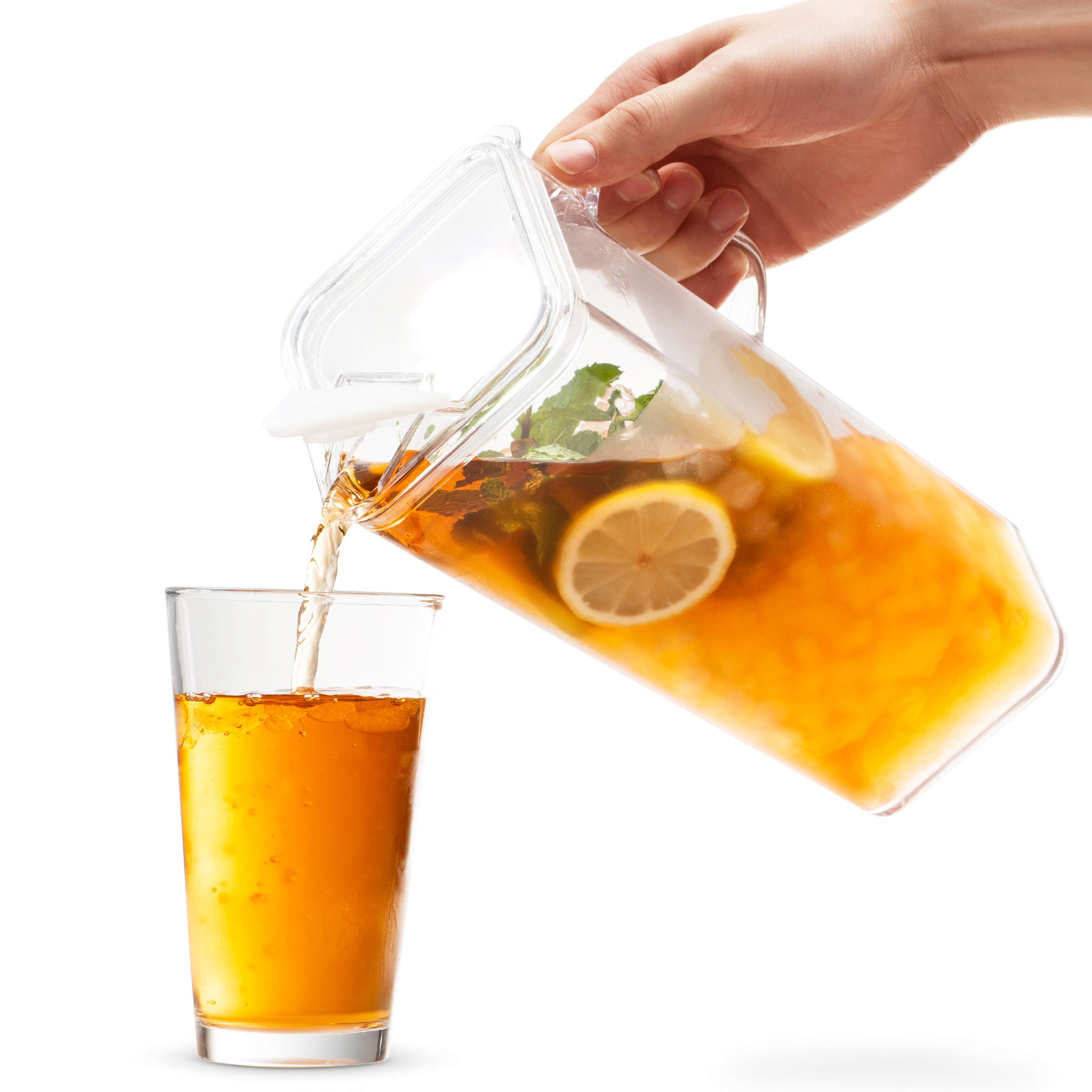 Komax Tritan Plastic Water Pitcher with Lid – BPA-Free, 2.4 Qt Square Pitcher for Water, Iced Tea, Juice & Sangria – Microwave & Dishwasher Safe – Fridge Storage Container – Perfect for Parties, BBQs & Daily Hydration