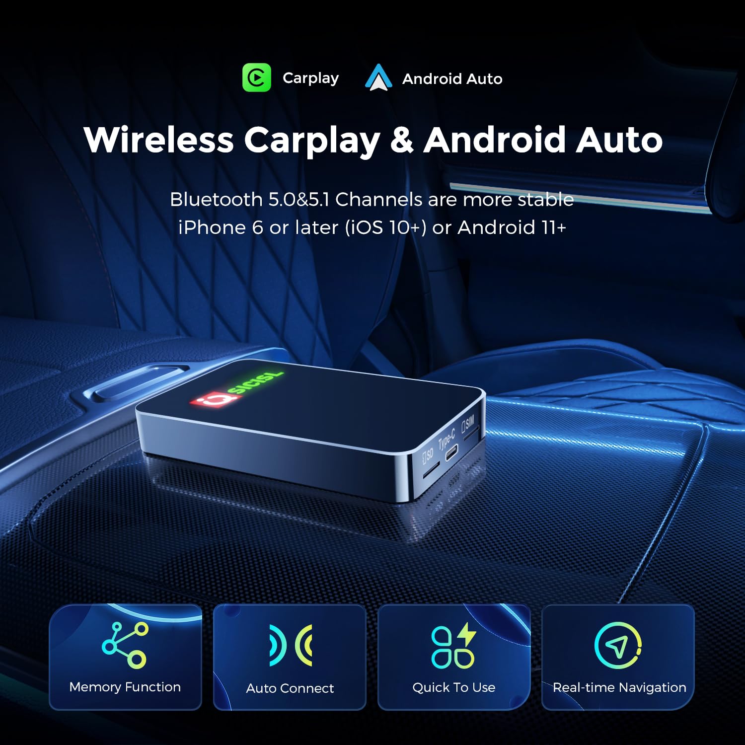 Android 13.0 CarPlay AI Box Streaming 3.0 - 8-Core 3-in-1 Wireless CarPlay & Android Auto Adapter with 4K Support, Google Play Store, Netflix, YouTube, Hulu - Qualcomm 6225, 5G WiFi (8GB+128GB) - Perfect for In-Car Entertainment & Navigation