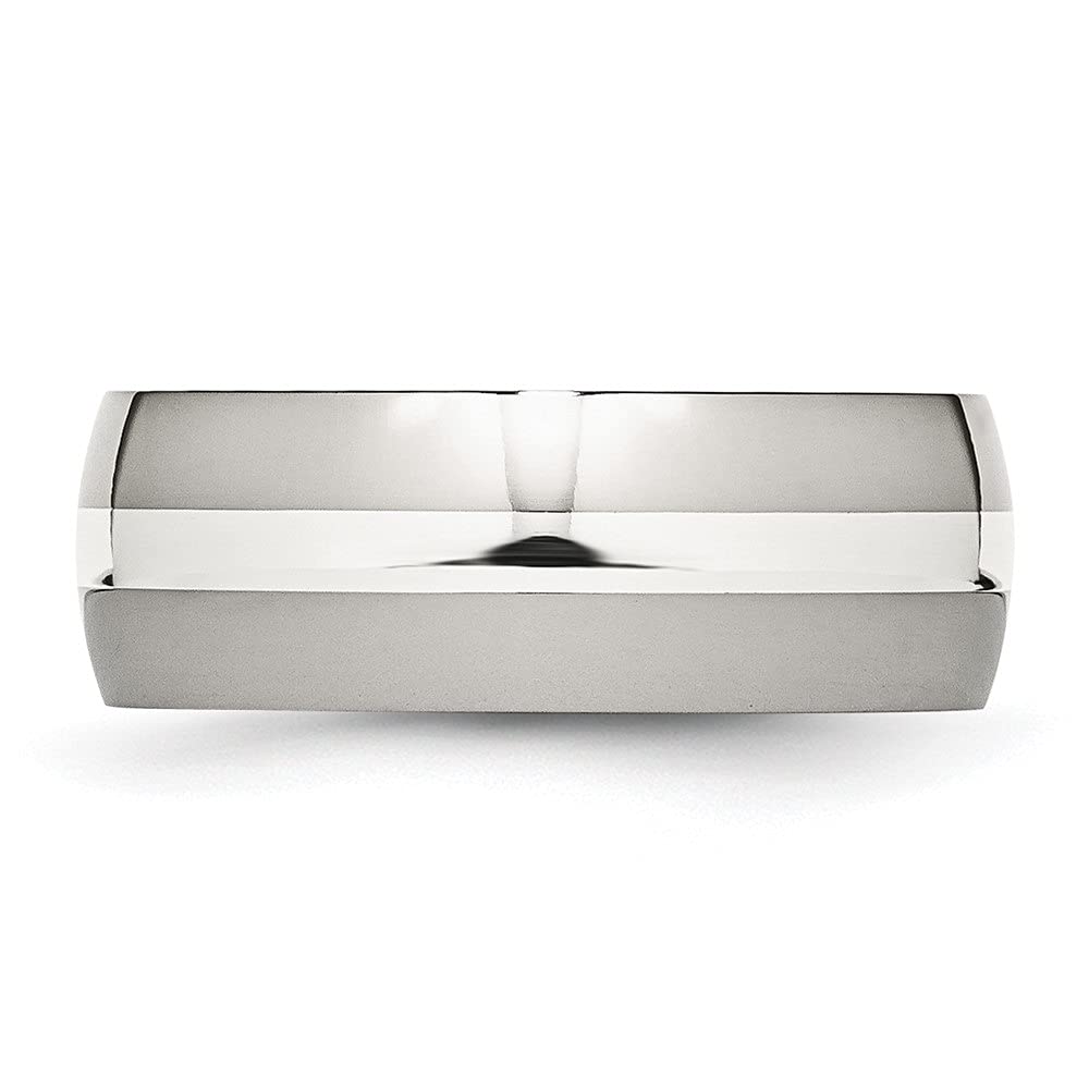 Diamond2Deal 8mm Polished Stainless Steel & Sterling Silver Inlay Band Ring for Men - Perfect for Weddings, Anniversaries, and Everyday Wear