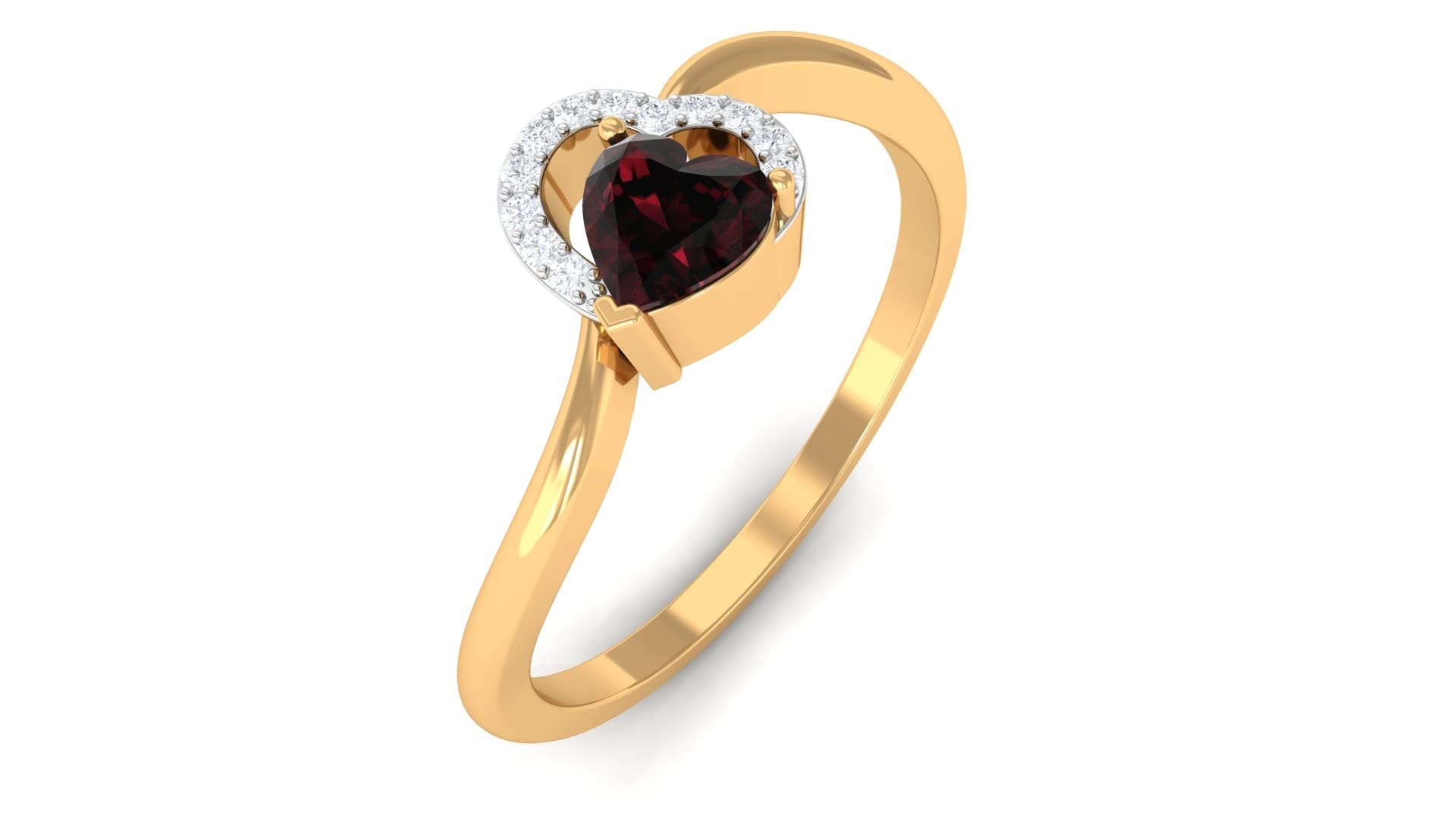 14K Solid Gold Dainty Garnet Heart Promise Ring with Diamond Accents - 1/2 CT Garnet & Diamond Ring for Women - Perfect for Anniversaries, Engagements & Romantic Gifts