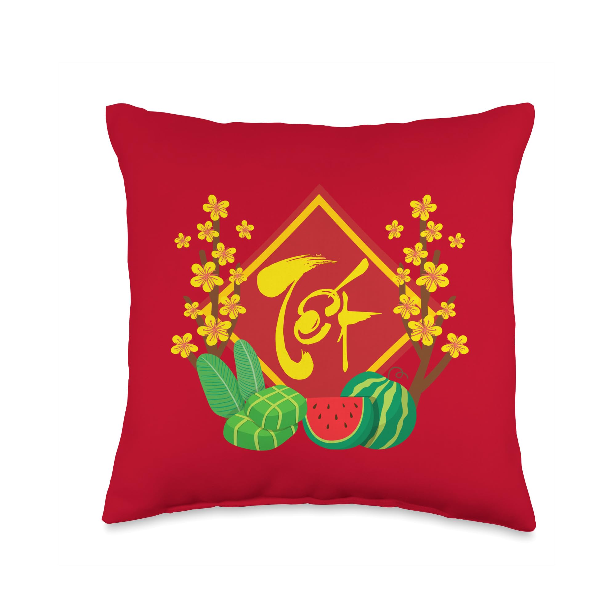 Tet At Ty 2025 Vietnamese New Year Banh Chung Throw Pillow - Lunar New Year Home Decor for Sofa, Bed & Festival Celebrations
