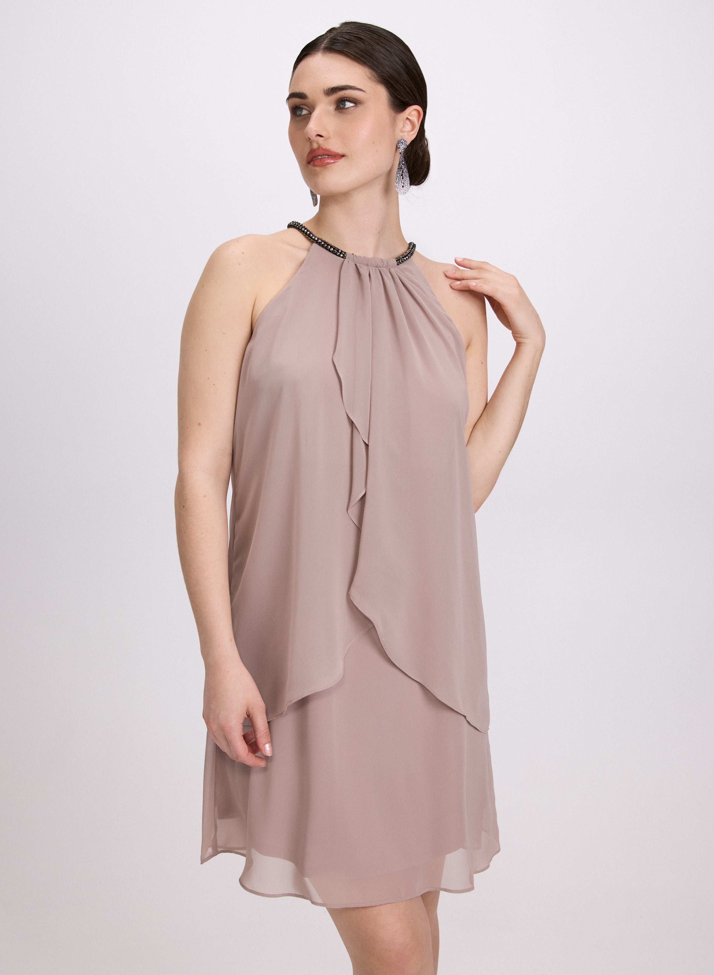 Elegant Chiffon Halter Neck Dress for Women - Summer Beach Party, Wedding Guest, Cocktail Evening Wear