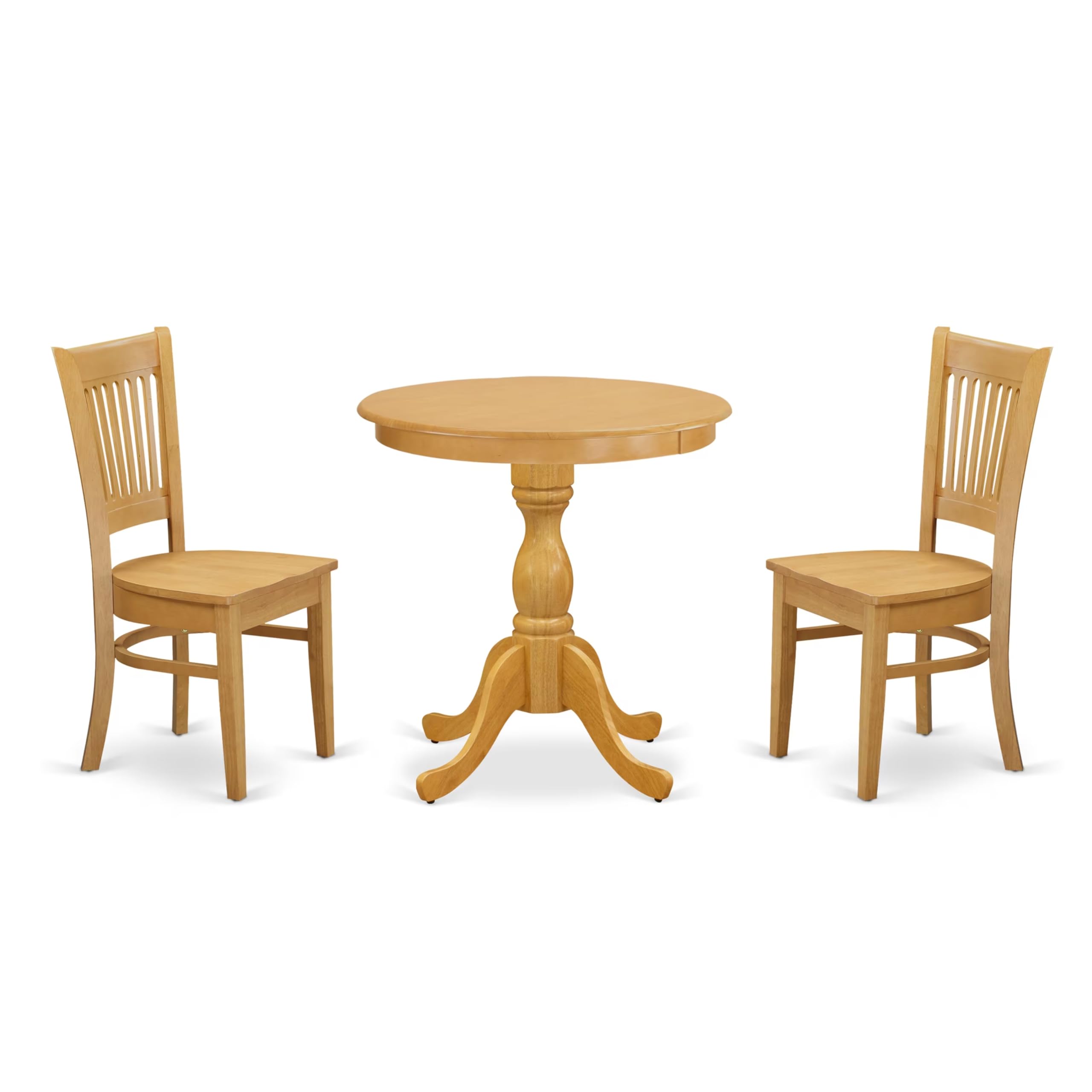 Modern 3-Piece Dining Table Set - Round Oak Wood Table with Pedestal Base & 2 Matching Chairs (30x30 Inch) - Perfect for Small Kitchen, Breakfast Nook, or Apartment Dining Area