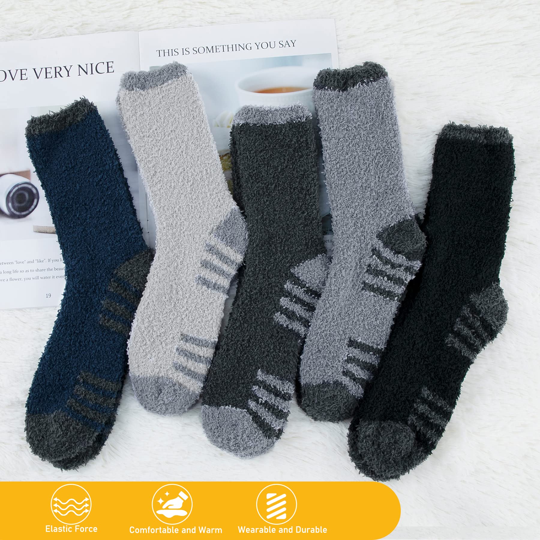 Zando Men's Fuzzy Slippers - Cozy Fluffy Winter Socks for Men, Soft Cabin Stockings & Comfy Sleep Boot Socks - Perfect for Home, Lounging & Cold Weather Comfort