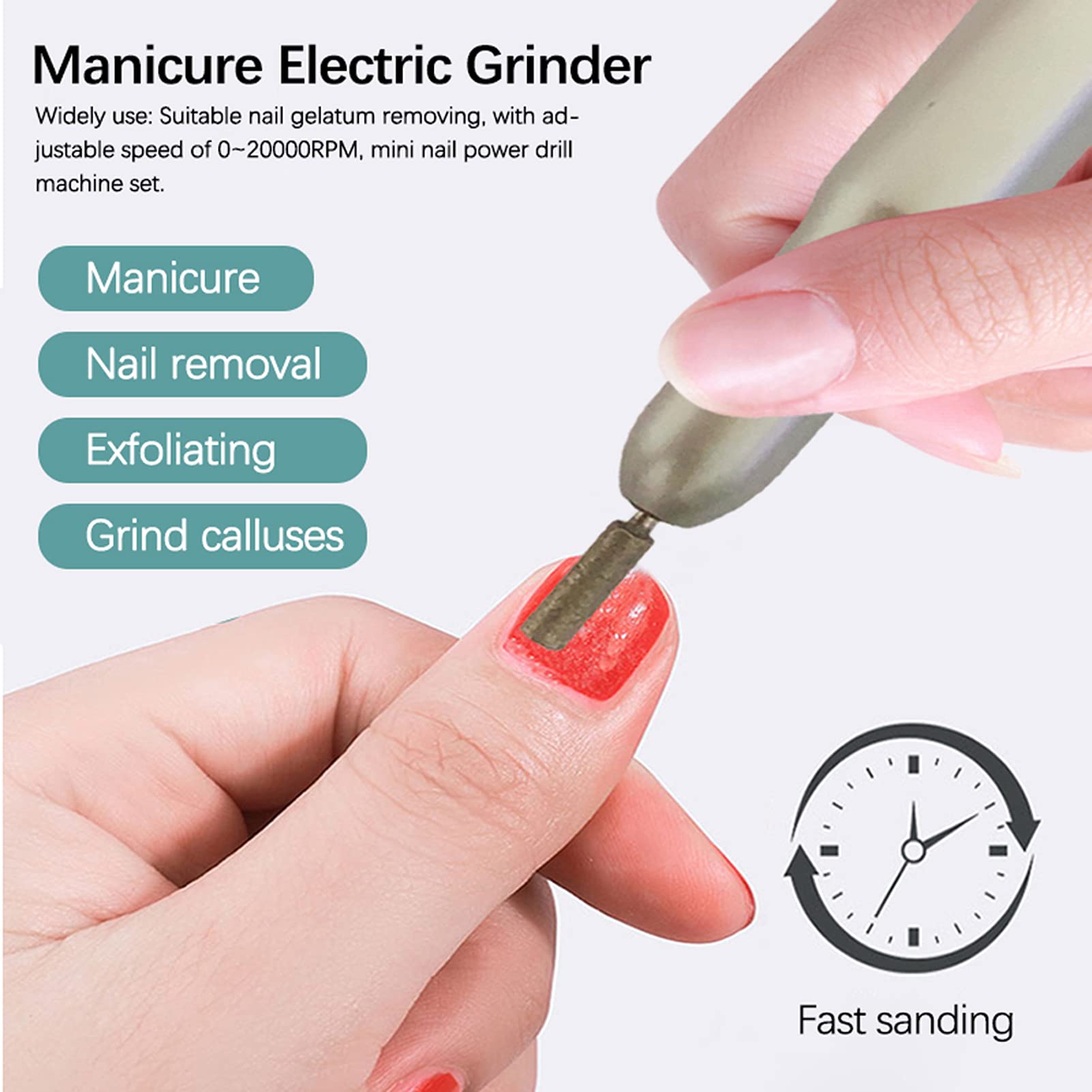 USB Power Electric Nail Grinder Kit - Adjustable Speed Manicure Pedicure Tool with 6 Grinding Heads for Professional Nail Care & At-Home Salon Use - Perfect for Nail Art, Callus Removal & Foot Care