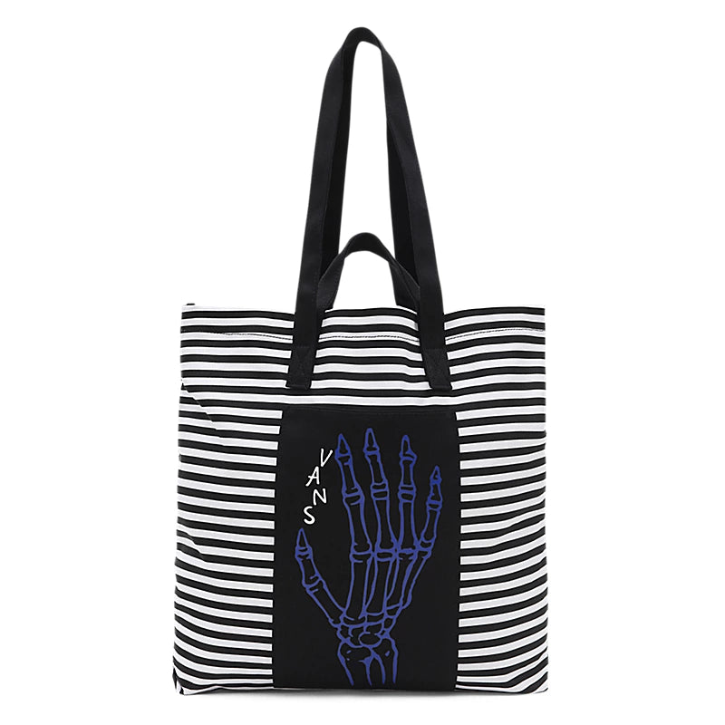 Vans Breana Geering Skate Tote Bag - Black & White Striped Backpack for Women | Durable Skateboarding & College Essentials Carrier | Perfect for School, Work & Travel Accessories