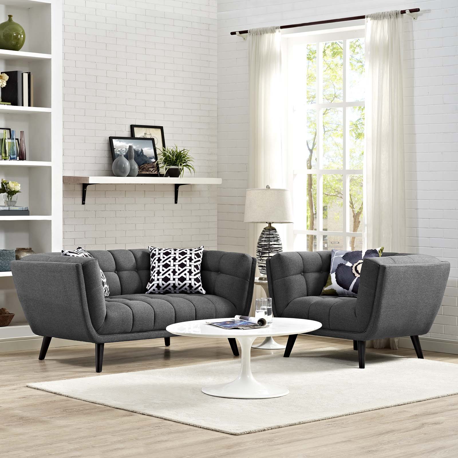 Bestow 2-Piece Upholstered Fabric Loveseat and Armchair Set - Modern Living Room Furniture for Small Spaces, Apartments & Cozy Home Decor