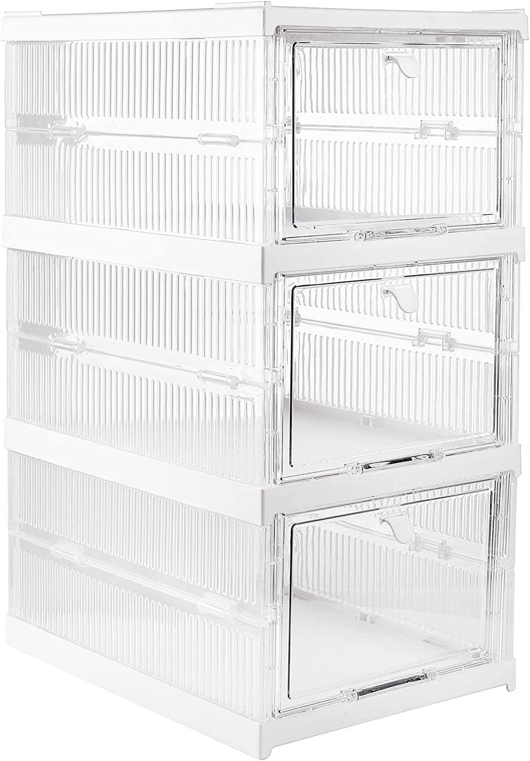 GOJUSO 3-Tier Folding Storage Organizer Box for Hats, Baseball Caps & Shoes - Space Saving Closet Organizer for Bedroom, Entryway, and Dorm Room
