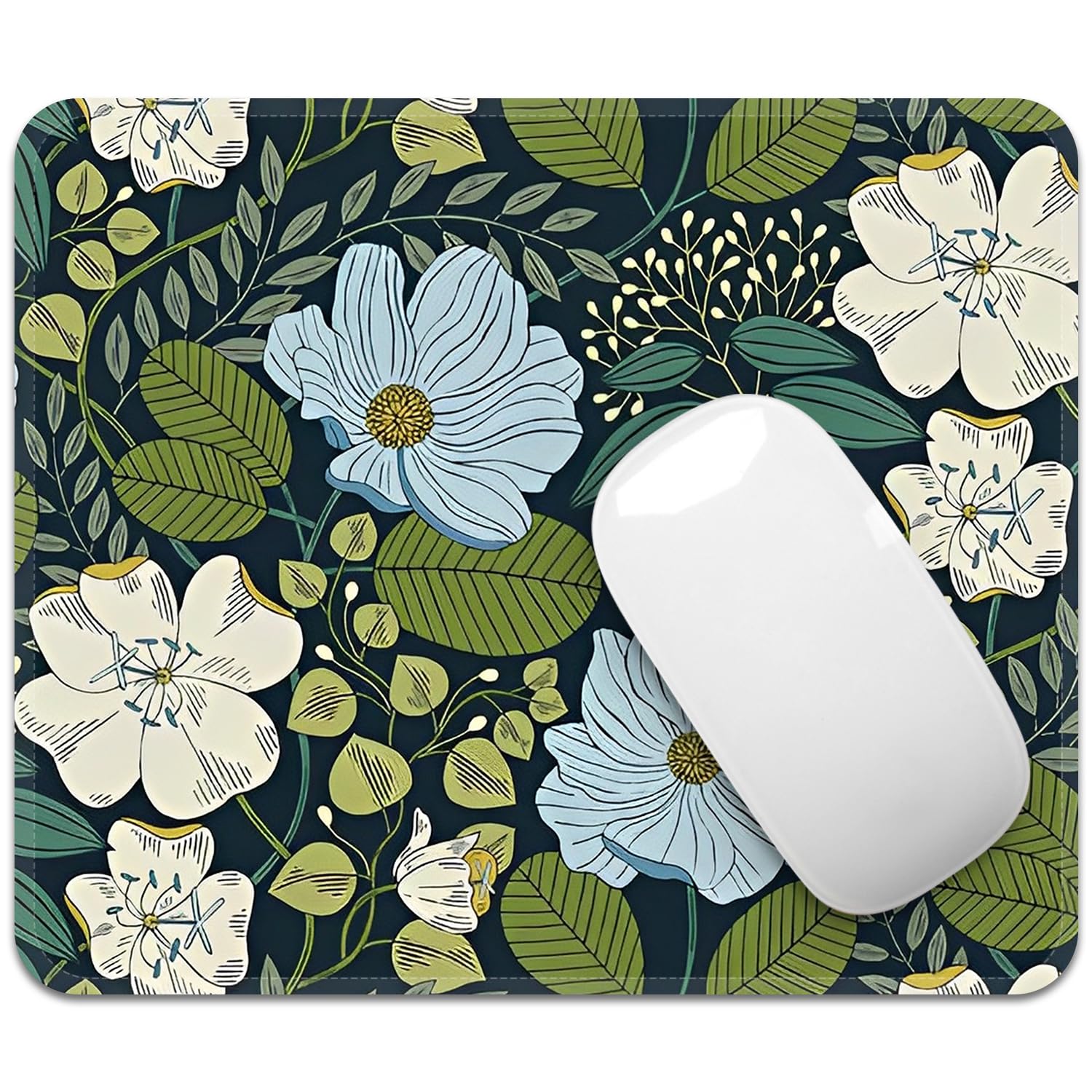 Premium Non-Slip Square Mouse Pad with Stitched Edge - Washable Cloth Surface & Rubber Base - 9.25x7.75x0.12 inches (Flower Pattern) - Perfect for Office, Gaming, and Laptop Use