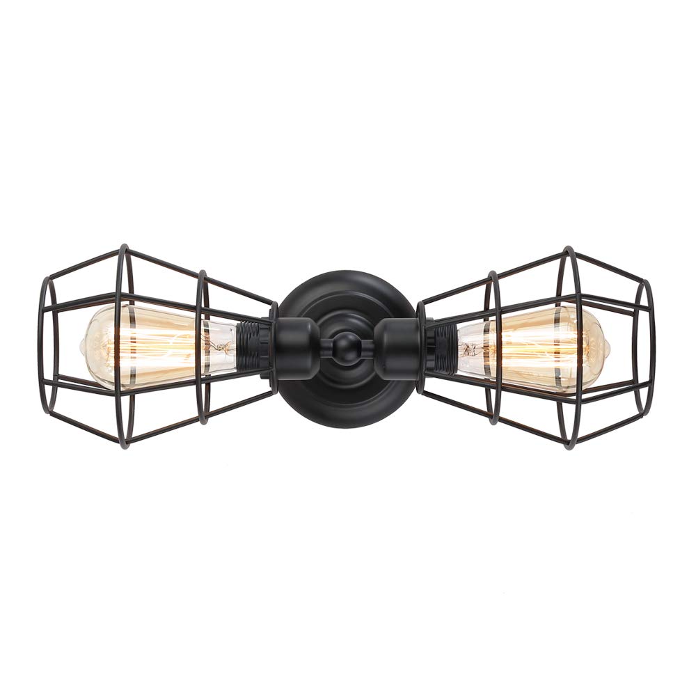 KOONTING 2-Light Industrial Vanity Light Fixture - Vintage Metal Wire Cage Wall Sconce for Bathroom, Dressing Table & Living Room - Waterproof Rustic Lighting for Mirror Cabinets, Porch & Bedroom (1 Pack) - Perfect for Farmhouse Decor & Modern Interior Design