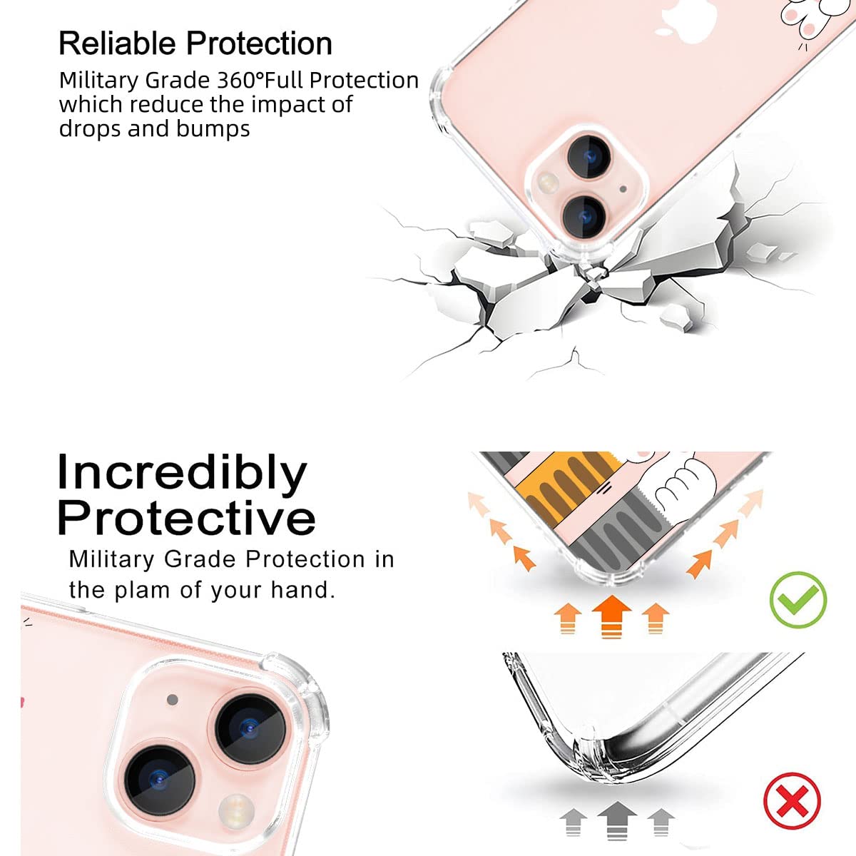 Cute Cat Paw iPhone 13 Phone Case - Crystal Clear Stylish TPU Cover for Women & Girls, Soft Shockproof Protective Case (6.1 Inch, Grey) - Perfect Gift for Cat Lovers & Daily Use