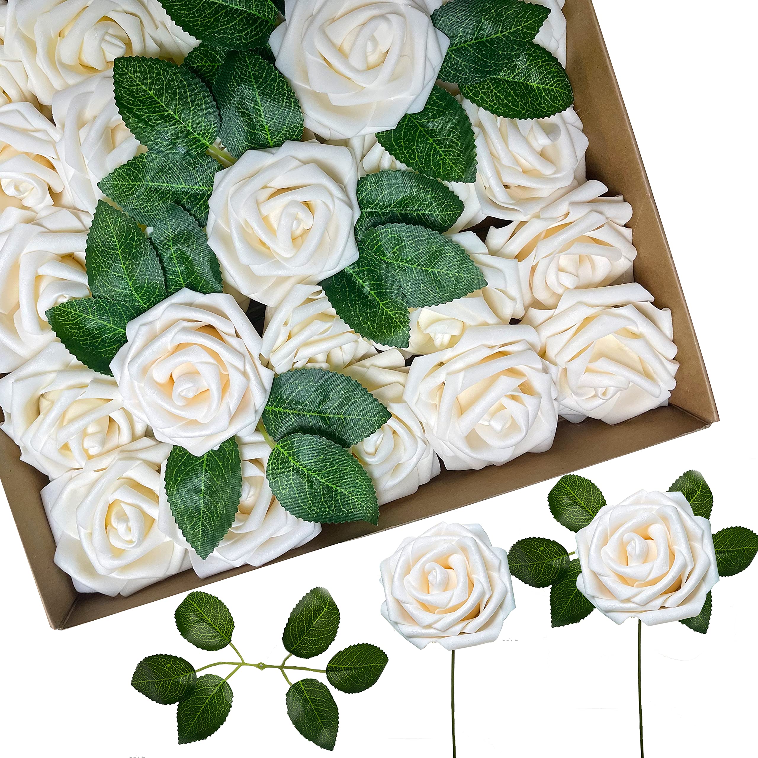 25pcs Cream Artificial Flowers Bulk - Fake Flowers for DIY Wedding Decorations, Table Centerpieces, Home & Party Decor (25, Cream) - Perfect for Weddings, Events, and Home Styling