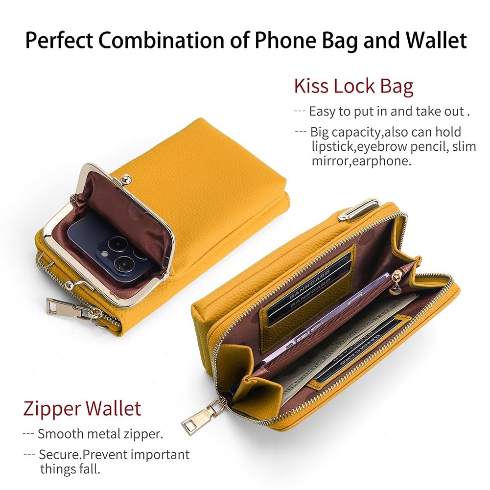 EASTNIGHTS Small Crossbody Phone Bag for Women - Cute Kiss Lock Shoulder Purse with Credit Card Slots & Phone Pocket | Perfect for Daily Use, Travel, Shopping & Outings