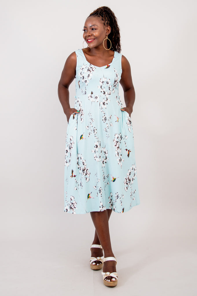 Bristol Dress - Oiseau Print Linen Bamboo Blend - Perfect for Summer Outings & Casual Wear