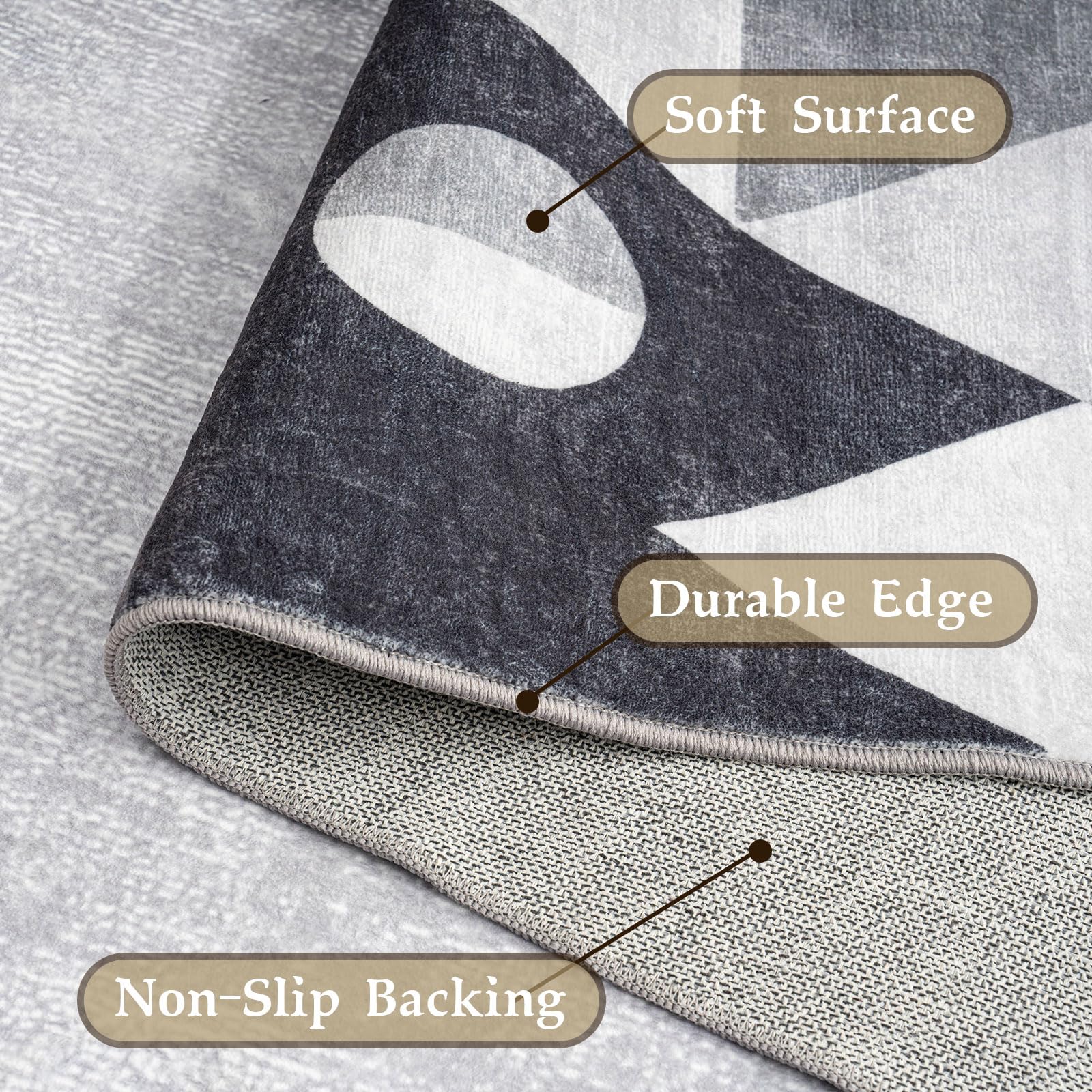 Washable Modern Area Rug 9x12 - Geometric Design Non Slip Living Room Rug, Soft Bedroom Carpet Machine Washable Non Shedding - Grey 9'x12' for Home Decor & Cozy Spaces