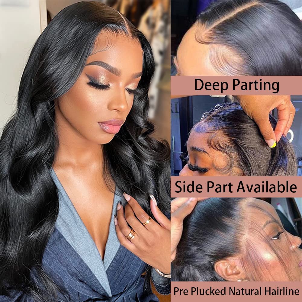 13X6 HD Lace Front Human Hair Wigs - Brazilian Virgin Body Wave Wig with Baby Hair & Pre-Plucked Hairline for Black Women | 180% Density, Natural Color, 14 Inch Length | Perfect for Daily Wear, Parties, Weddings & Special Occasions