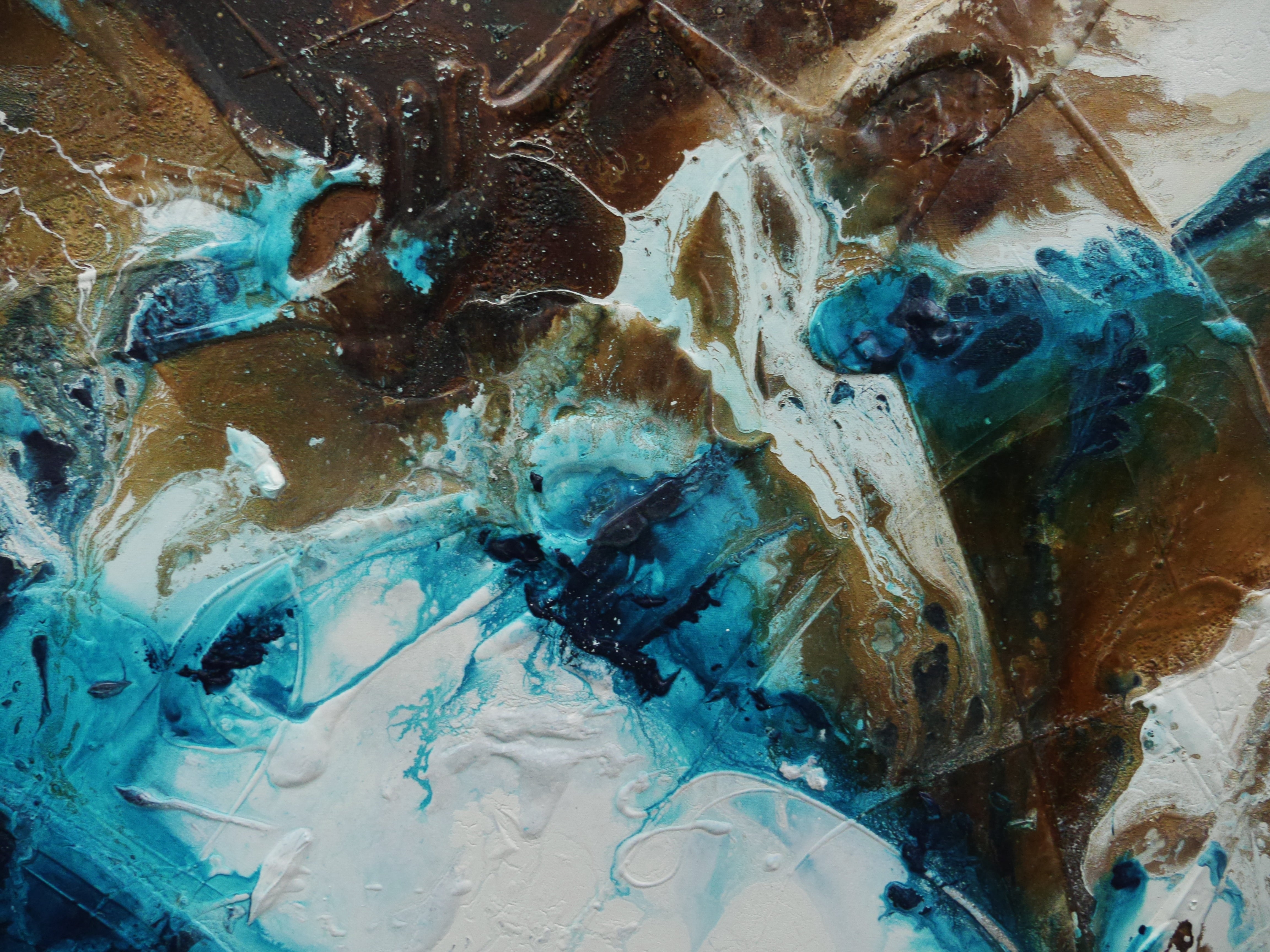 Southern Charm 200cm x 120cm Turquoise Rust White Textured Abstract Canvas Wall Art - Perfect for Living Room, Bedroom & Office Decor