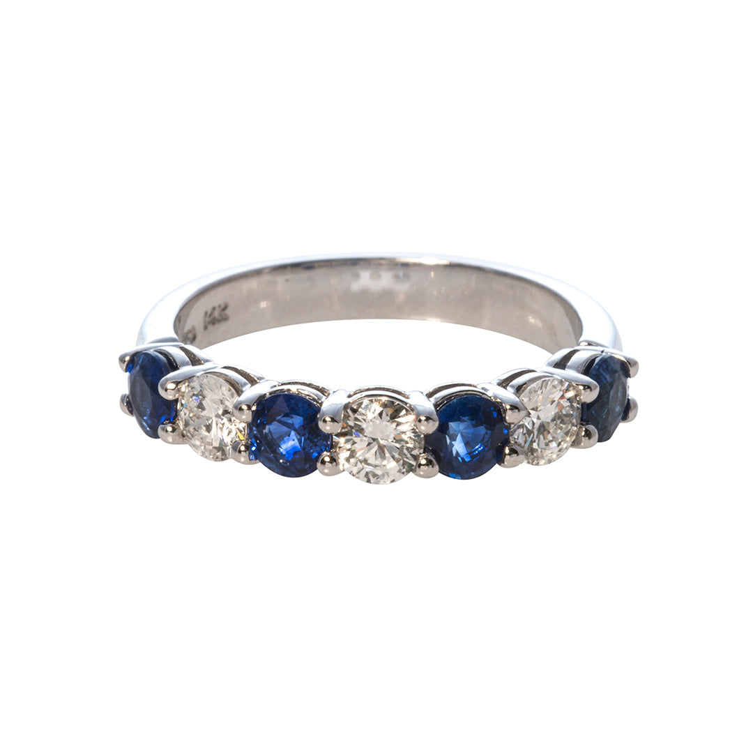 14K White Gold Sapphire & Diamond 7-Stone Wedding Band Ring for Women - Perfect for Engagement, Anniversary & Special Occasions