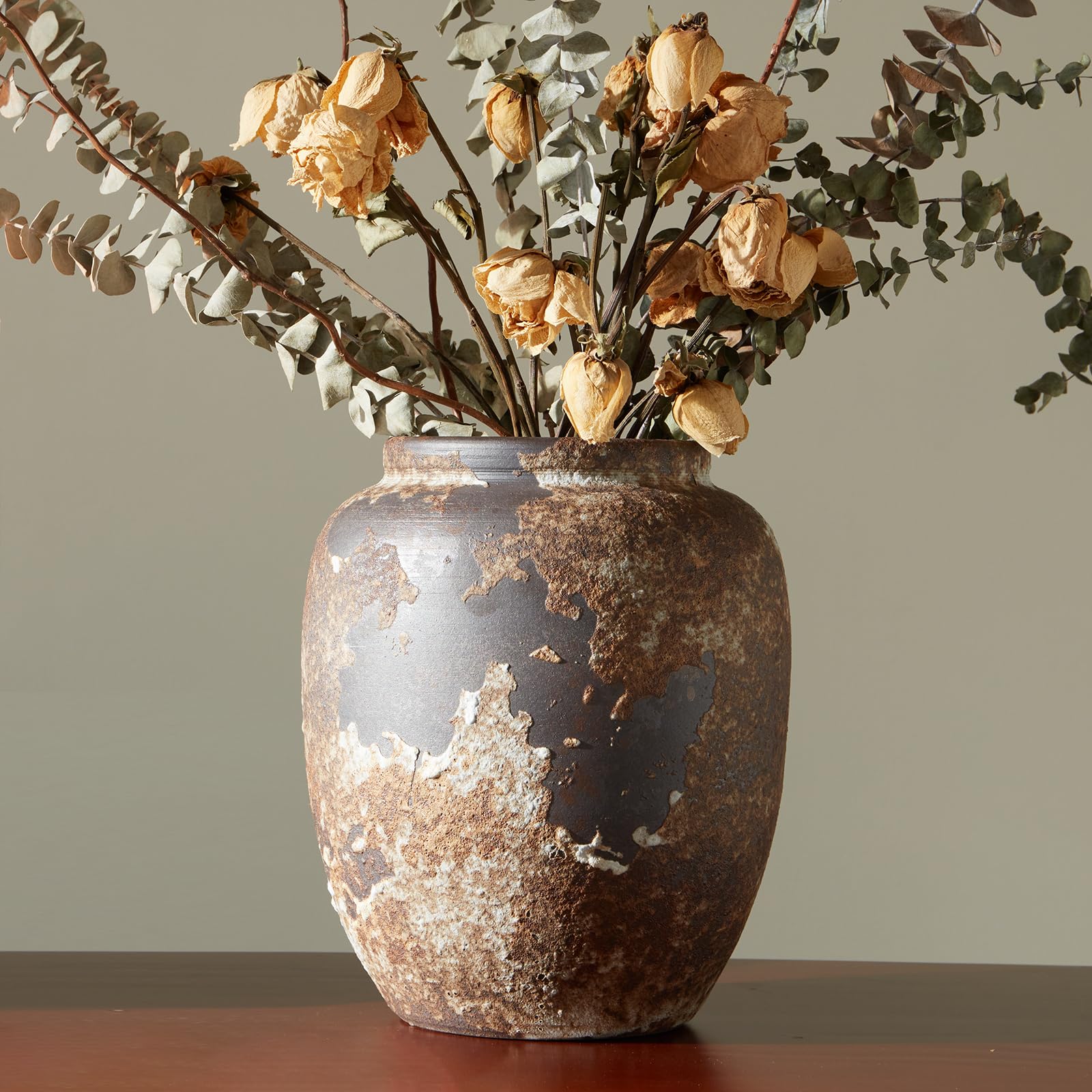 Rustic Terracotta Vase for Farmhouse Decor - Large Stone Flower Vase for Living Room, Bedroom & Wedding Centerpieces - Handcrafted Home Decor Vessel for Floral Arrangements and Interior Design