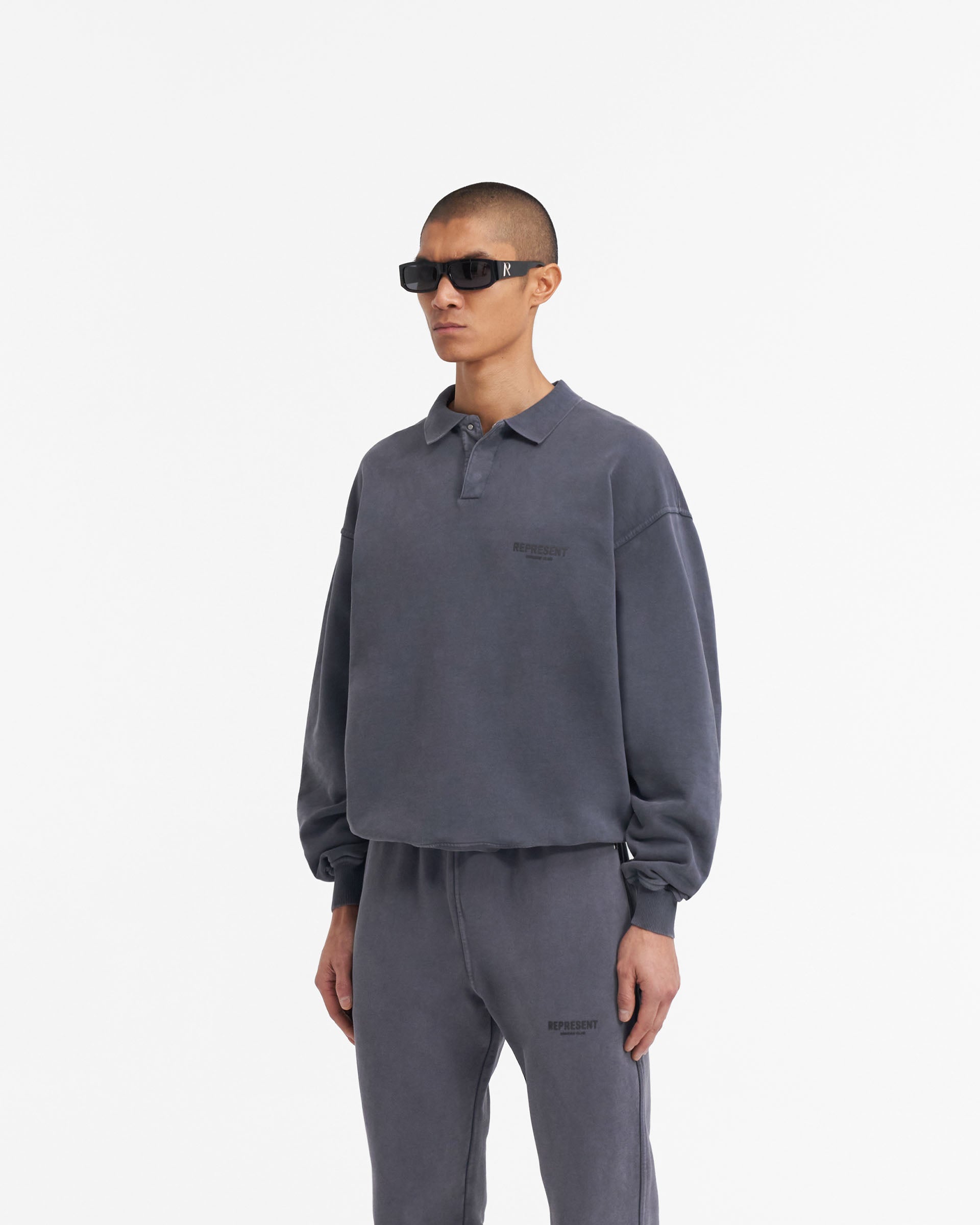 Represent Owners Club Long Sleeve Polo Sweater - Storm Grey Men's Casual Knitwear | Perfect for Business Casual, Golf Outings & Fall Layering