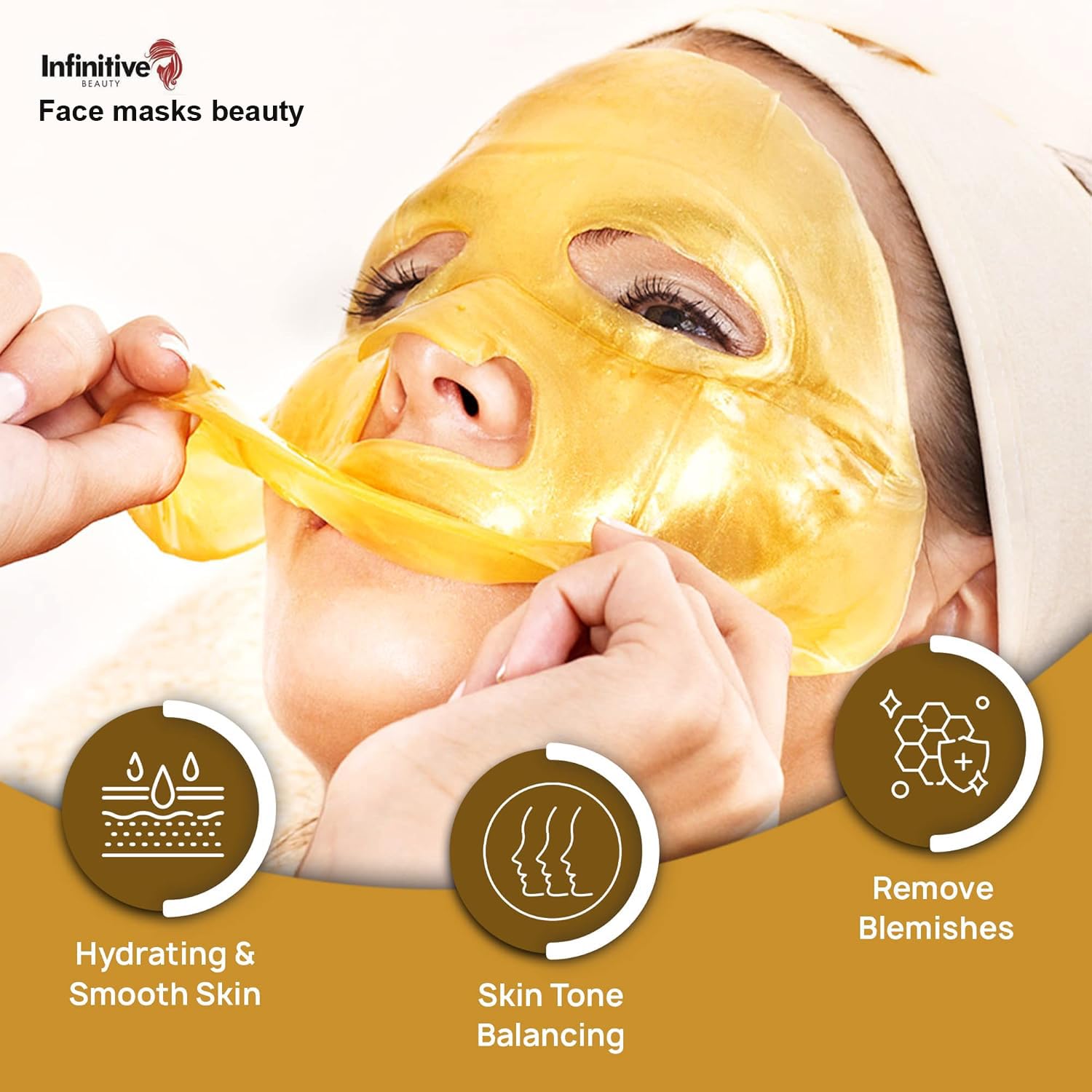 50-Pack Infinitive Beauty 24K Gold Collagen Face Mask Sheets - Anti-Aging Skincare Treatment with Crystal Powder Gel for Hydration & Radiance | Perfect for Spa Nights, Self-Care Routines & Gift Giving