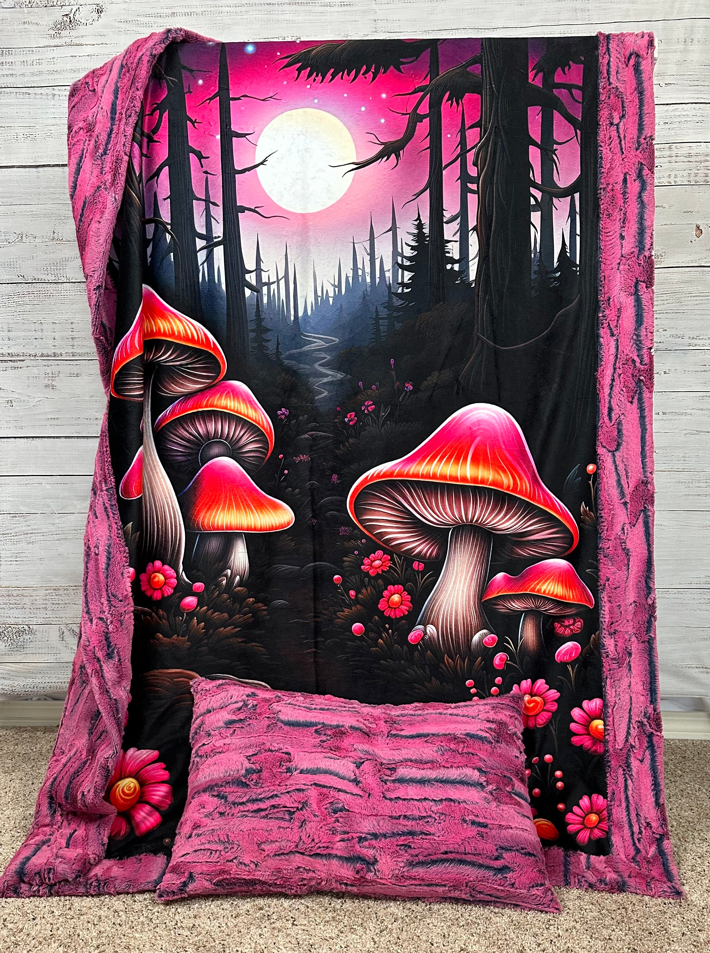 Azalea Luxe 41x60 Inch Psychedelic Mushroom Print Baby Blanket - Soft Toddler Travel Blanket, Crib Cover & Kids Bedding with 13x19 Inch Pillowcase for 12x18 Pillow | Nursery Decor, Daycare Nap Time, Stroller Cover & Cozy Bedtime