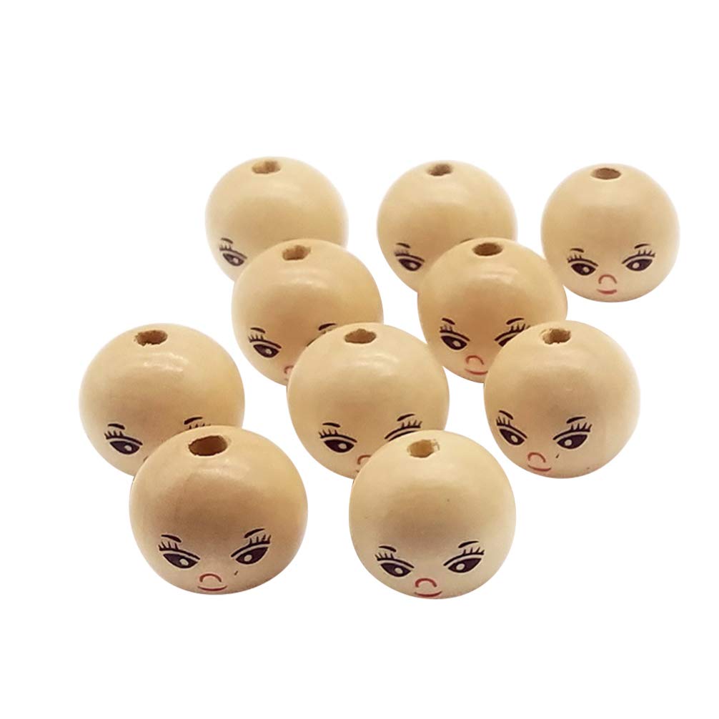 TOYANDONA 20pcs Natural Wood Beads for Jewelry Making - 22mm Round Smiley Face Loose Beads DIY Craft Supplies - Perfect for Girls' Bracelets, Necklaces & Kids Art Projects