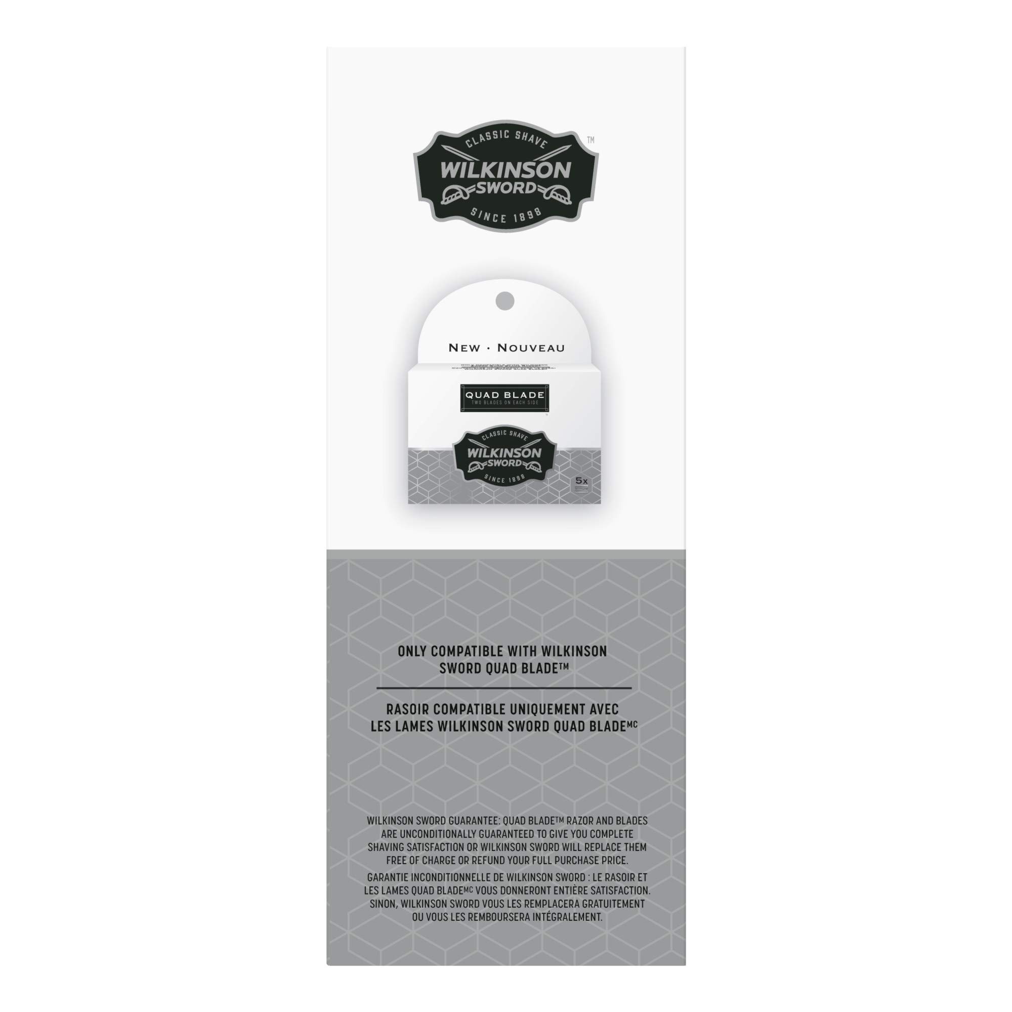 Wilkinson Sword Quad Blade Razor for Men - 5 Refill Cartridges Included - Ultra Smooth Shaving for Sensitive Skin - Perfect for Travel & Daily Grooming Routine