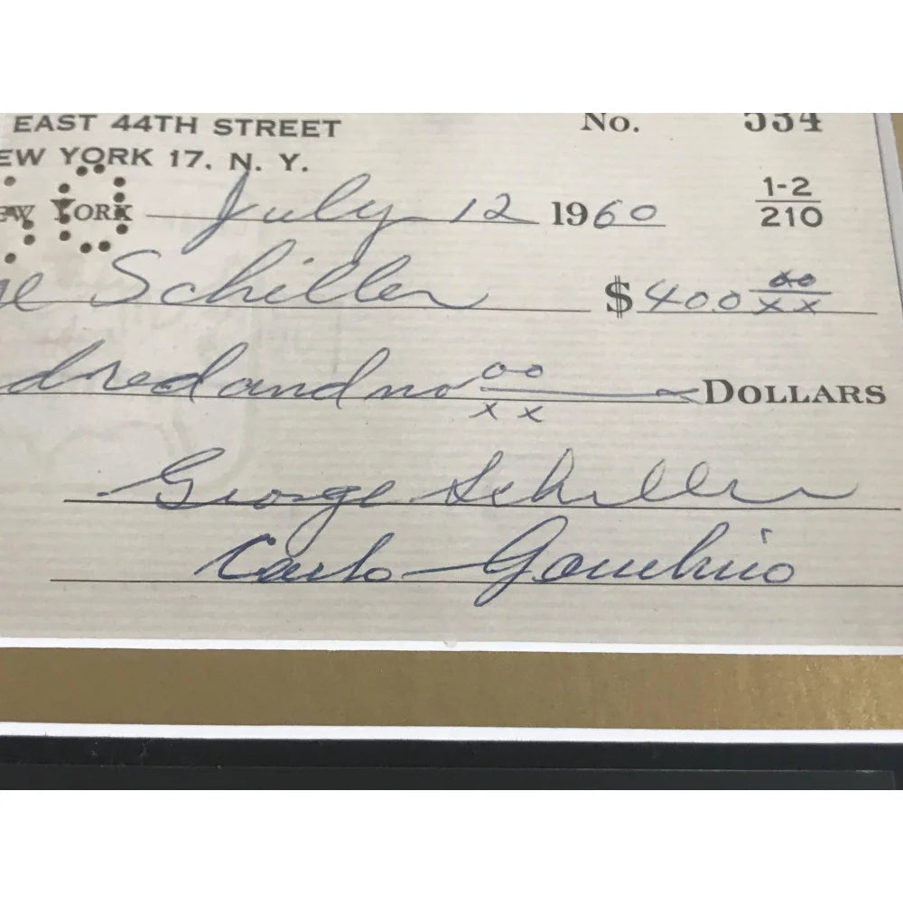 Authentic Carlo Gambino Signed Personal Check with JSA COA - Framed Mafia Crime Family Memorabilia - Perfect for Collectors, Mob History Enthusiasts & Unique Wall Decor