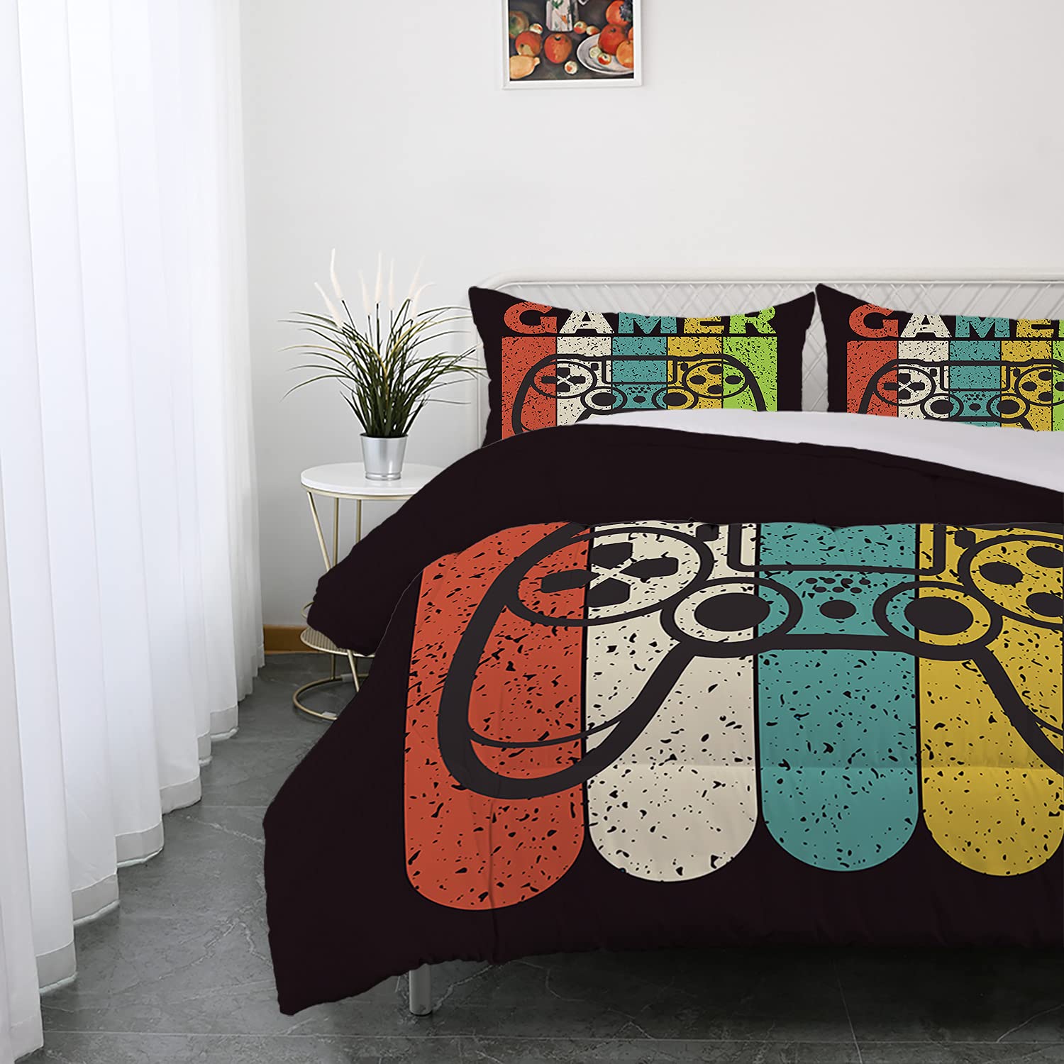 Ailonen Queen Size 3-Piece Gamer Comforter Set for Teen Boys - 1 Comforter & 2 Pillowcases - Video Game Themed Bedspread with Gamepad Design - Perfect for Gaming Rooms, Dorm Rooms & Teen Bedrooms