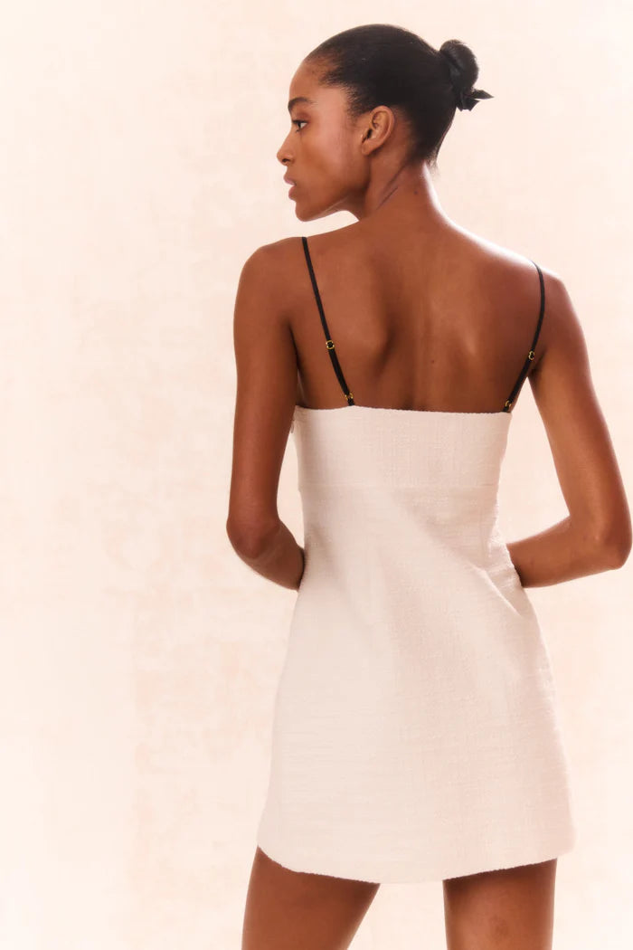 Adelaide Tweed Mini Dress in Cream | Vintage-Inspired A-Line Skirt Dress for Women | Perfect for Cocktail Parties, Date Nights & Office Wear