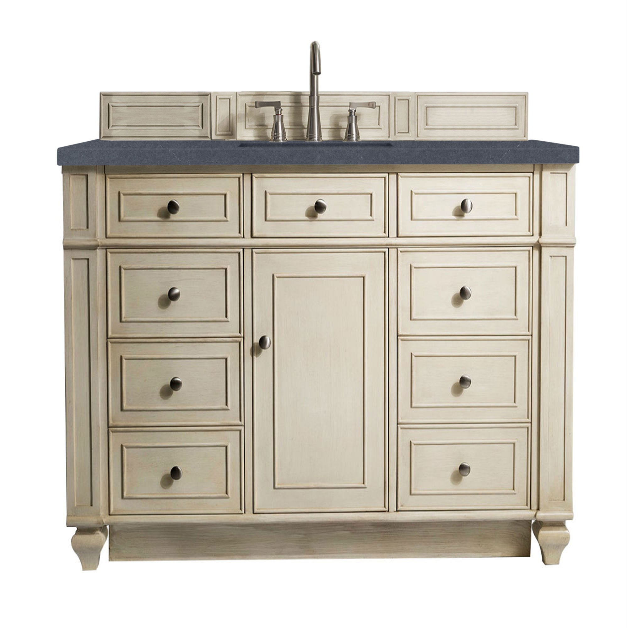 Bristol 48-Inch Single Bathroom Vanity in Vintage Vanilla with 3CM Charcoal Soapstone Quartz Top - Perfect for Modern Farmhouse & Traditional Bathroom Remodels