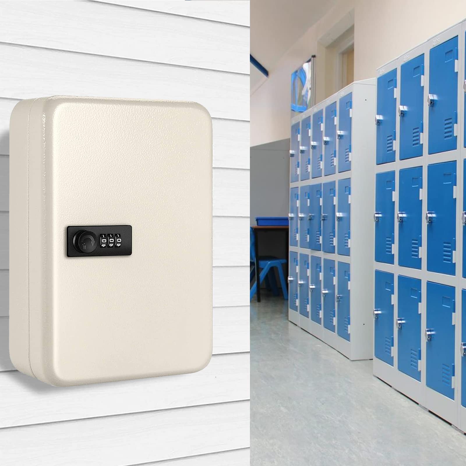 Wall Mount Key Cabinet with Combination Lock - Heavy Duty Steel Security Box Holds 48 Keys, Space Saving Design for Home, Office, School & Laboratory Use - Easy Installation & Setup (Beige) | Perfect for Key Organization in Apartments, Hotels, and Maintenance Rooms