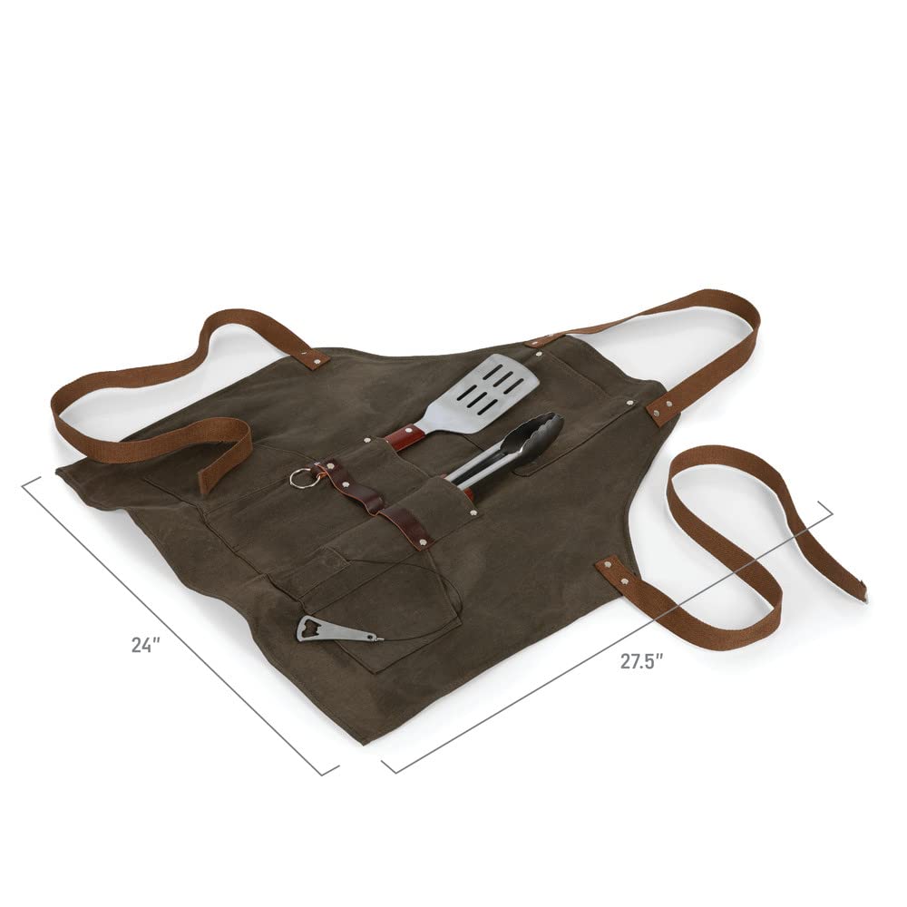 **PICNIC TIME NFL BBQ Apron with Tools & Bottle Opener - Khaki Green with Beige Accents - Perfect for Tailgating, Grilling & Game Day Parties**