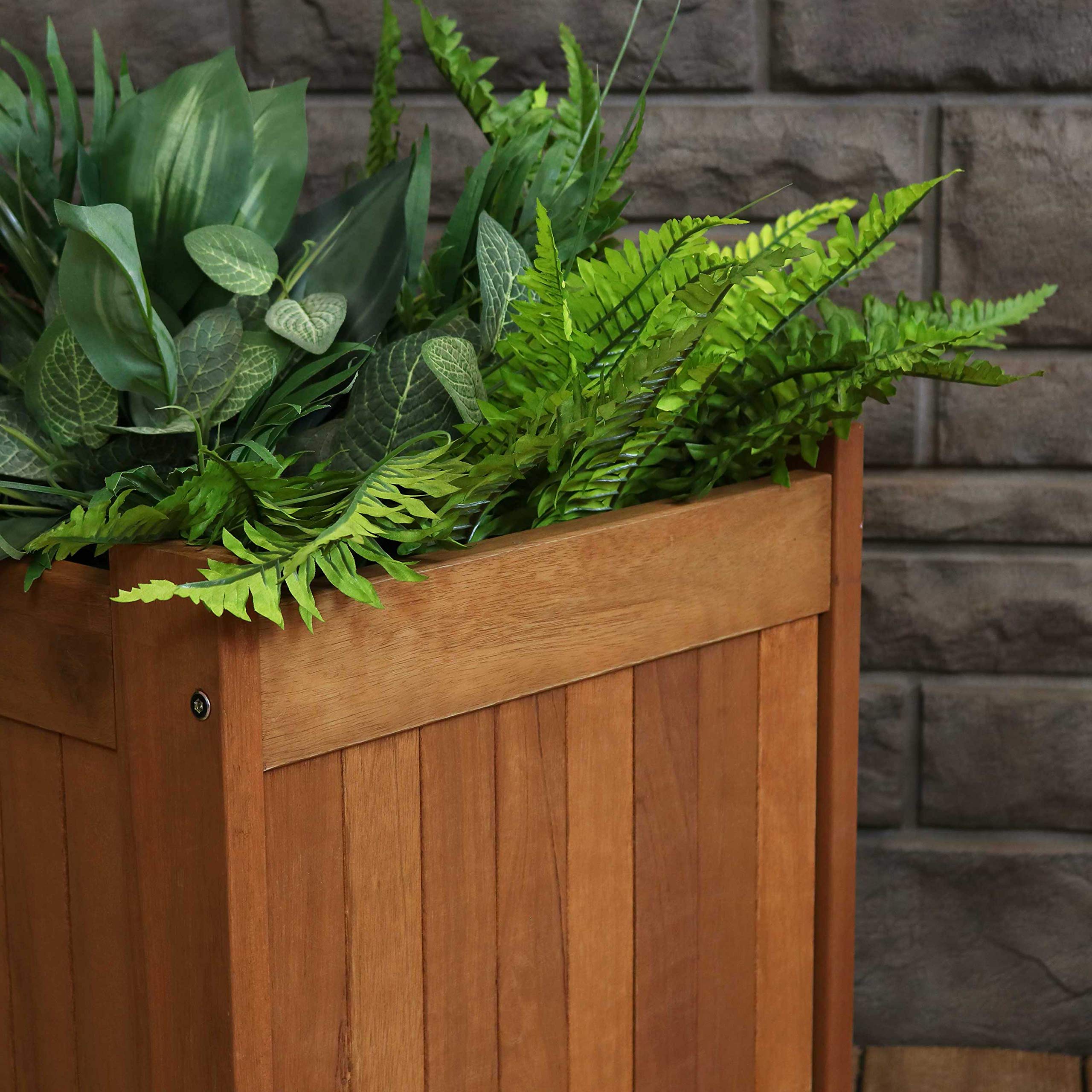 Sunnydaze 68-Inch Meranti Wood Outdoor Planter Box Bench with Teak Oil Finish - Perfect for Patio, Garden, and Backyard Seating Decor