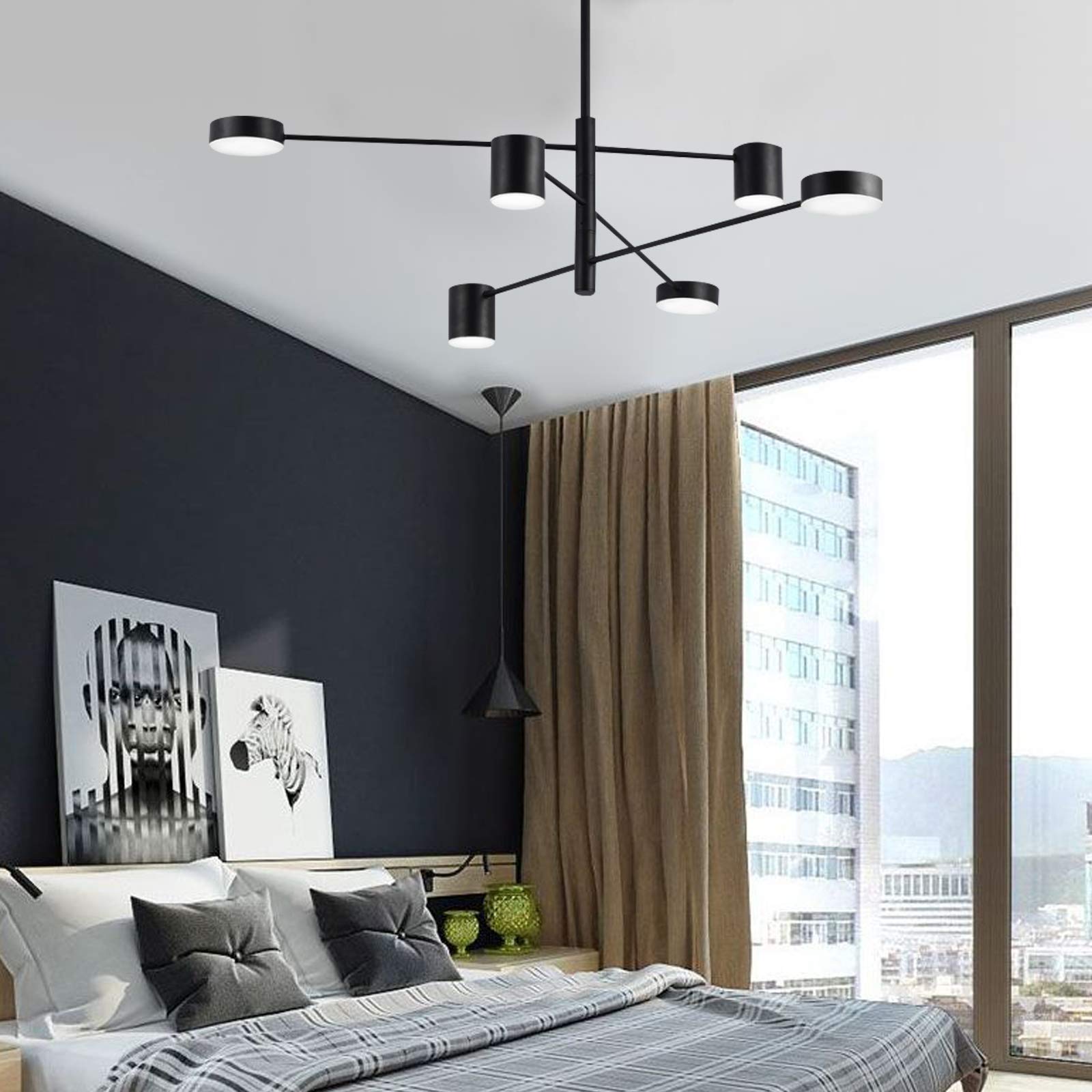 Modern Black Chandelier - Sleek Metal Ceiling Light Fixture for Dining Room, Bedroom, Living Room | Nordic Style Hanging Lamp with Easy Installation | Perfect for Home, Office & Restaurant Decor